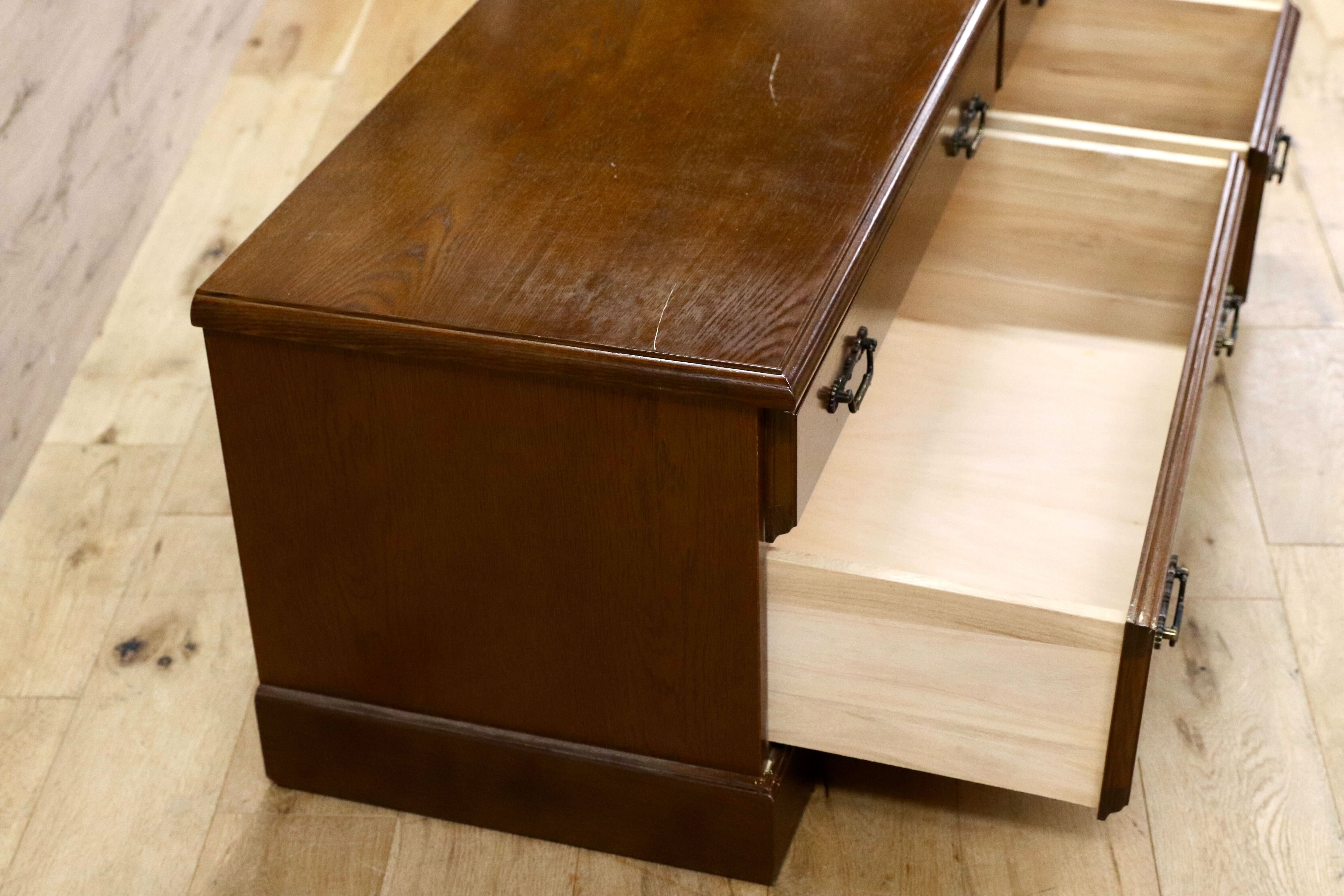 GMIS33○越後民芸家具 ローボード テレビボード チェスト サイドボード 楢材 ブラウン 和家具 レトロ アンティーク