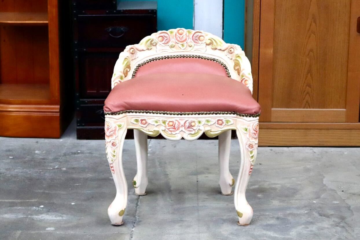 GMIS418B○スツール アームレスチェア 椅子 腰掛 座椅子 猫脚 木製 ドレッサー 玄関 ロココ ヨーロピアン 定価約8.7万