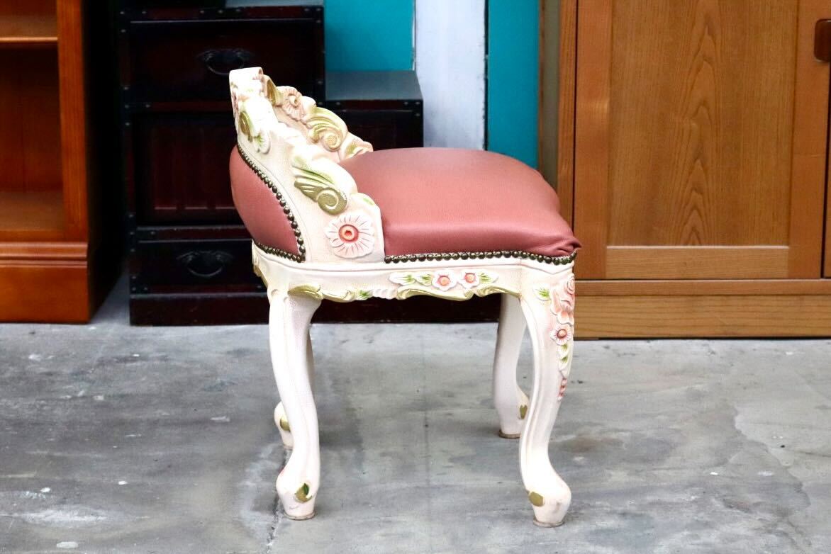 GMIS418B○スツール アームレスチェア 椅子 腰掛 座椅子 猫脚 木製 ドレッサー 玄関 ロココ ヨーロピアン 定価約8.7万