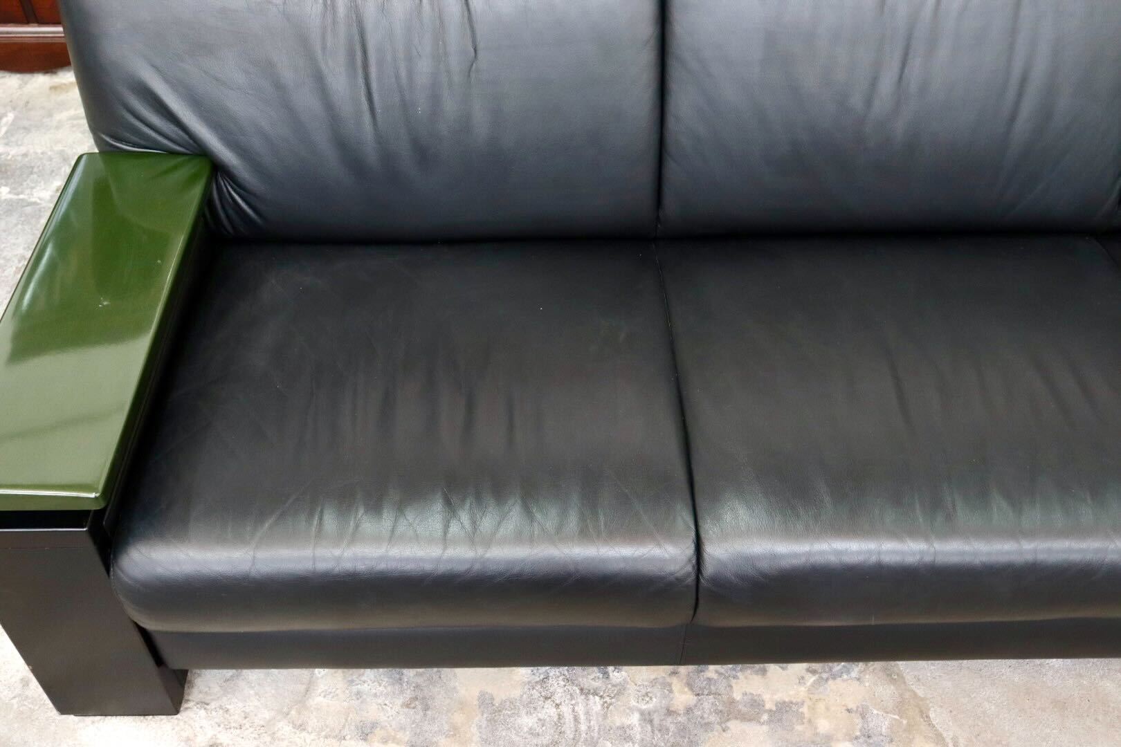 GMIS143○モリシゲ / MORISHIGE GRANT-EX 3人掛けソファ トリプルソファ 長椅子 本革 ブラック IDC大塚家具 応接 役員 最高級 定価約49万