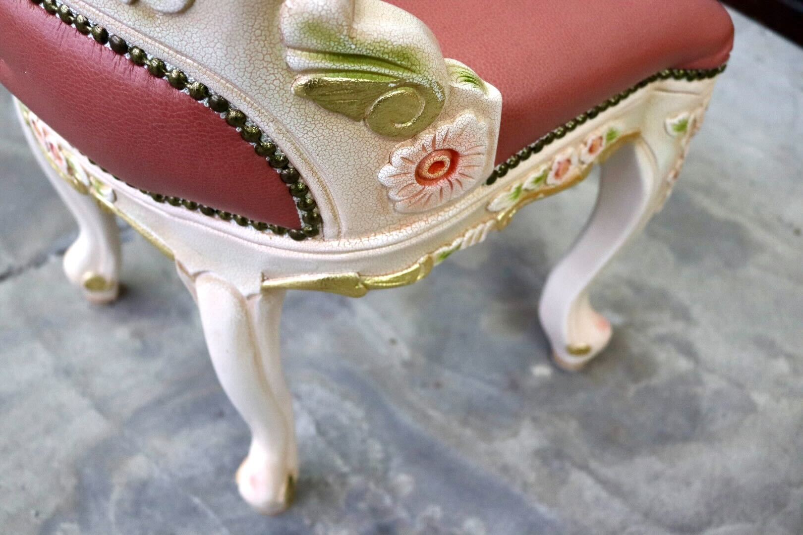 GMIS418B○スツール アームレスチェア 椅子 腰掛 座椅子 猫脚 木製 ドレッサー 玄関 ロココ ヨーロピアン 定価約8.7万