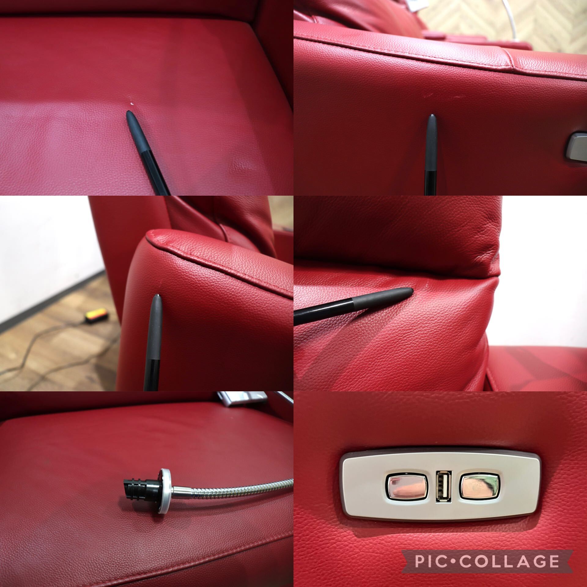 GMHH336○ニトリ / NITORI Nストラス RE 2人掛け電動リクライニングソファ ラブソファ レッド レザー ユニットテーブル 定価約16万