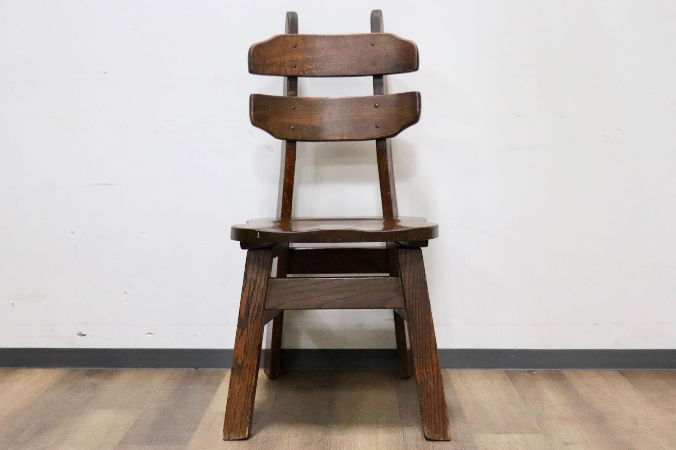 GMHH172○オランダ製 ダッチカントリー ダイニングチェア アームレスチェア 椅子 オーク材 無垢 堅牢 民芸家具 ネザーランズ ヴィンテージ