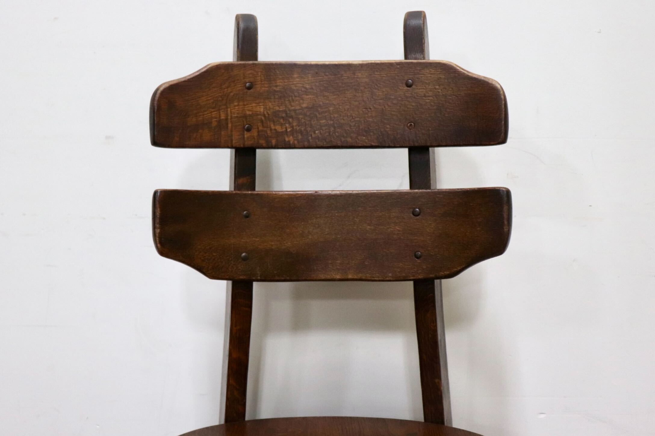 GMHH172○オランダ製 ダッチカントリー ダイニングチェア アームレスチェア 椅子 オーク材 無垢 堅牢 民芸家具 ネザーランズ ヴィンテージ