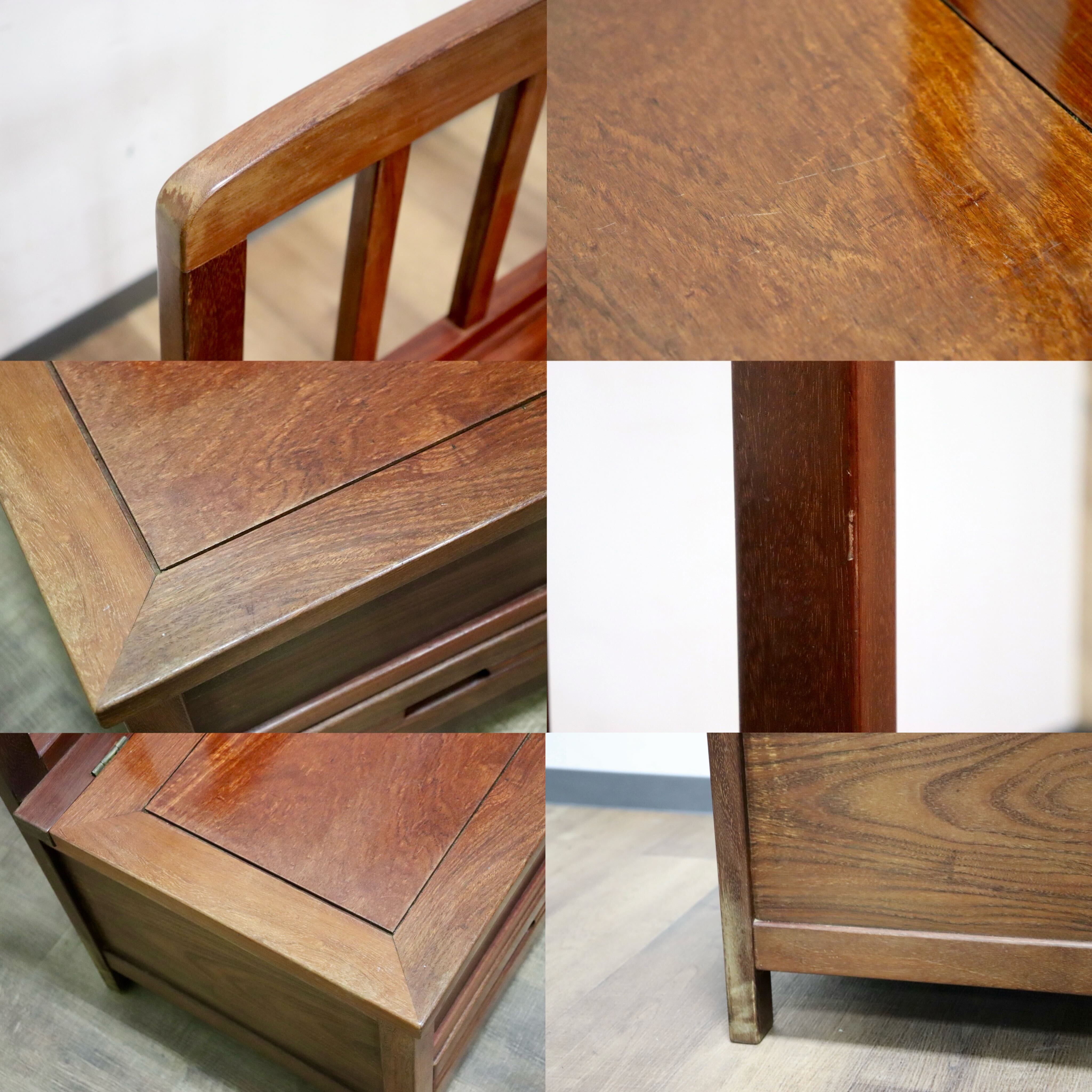 GMHH266B○唐木 花梨 無垢材 ダイニングチェア 囲炉裏チェア 食卓椅子 和家具 収納付き 炉端 和モダン 漆塗り レトロ アンティーク 希少