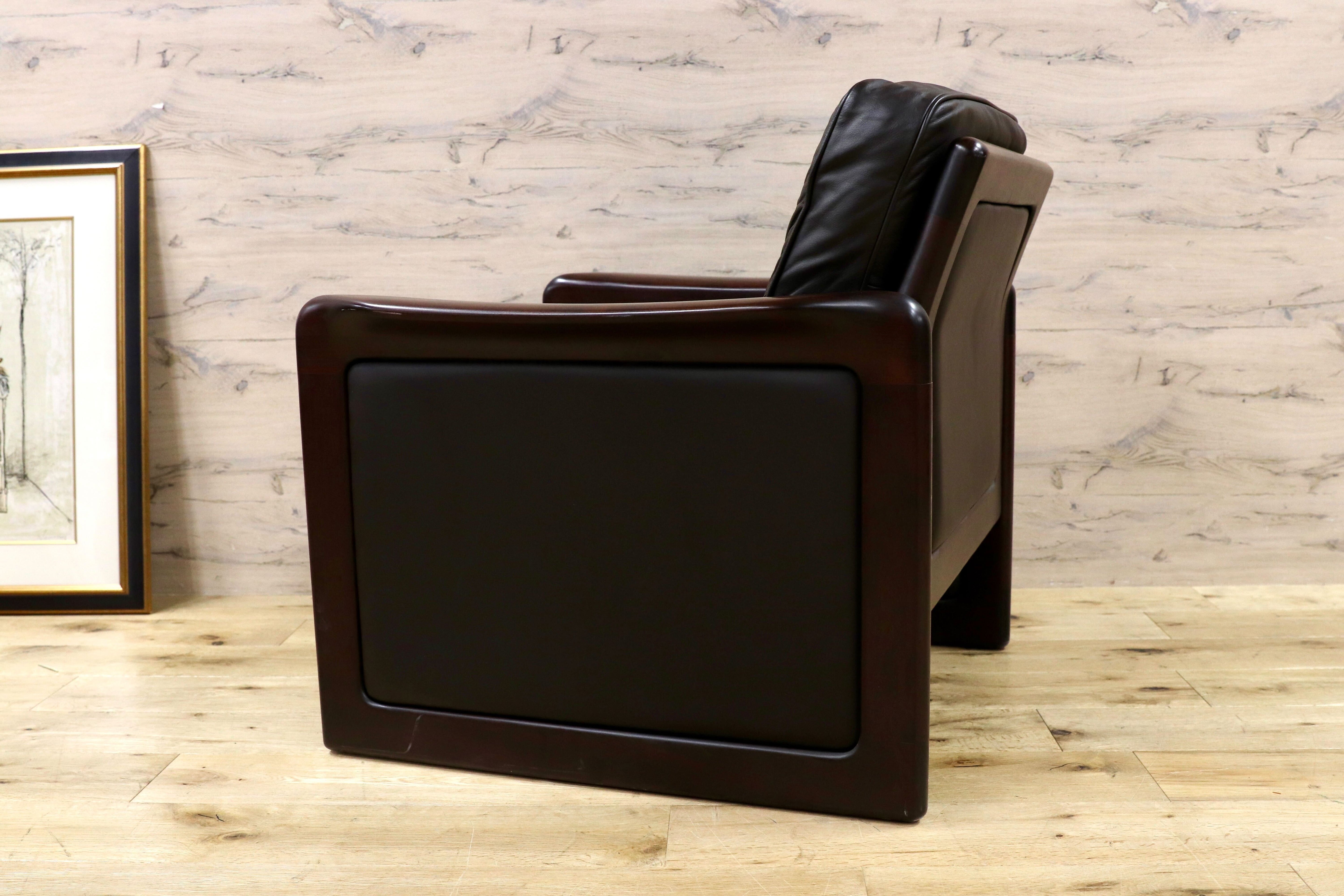 GMGK517C○Dyrlund / デューロン 1人掛けソファ シングルソファ 椅子 北欧 デンマーク ローズウッド 本革 希少 ヴィンテージ 約40万