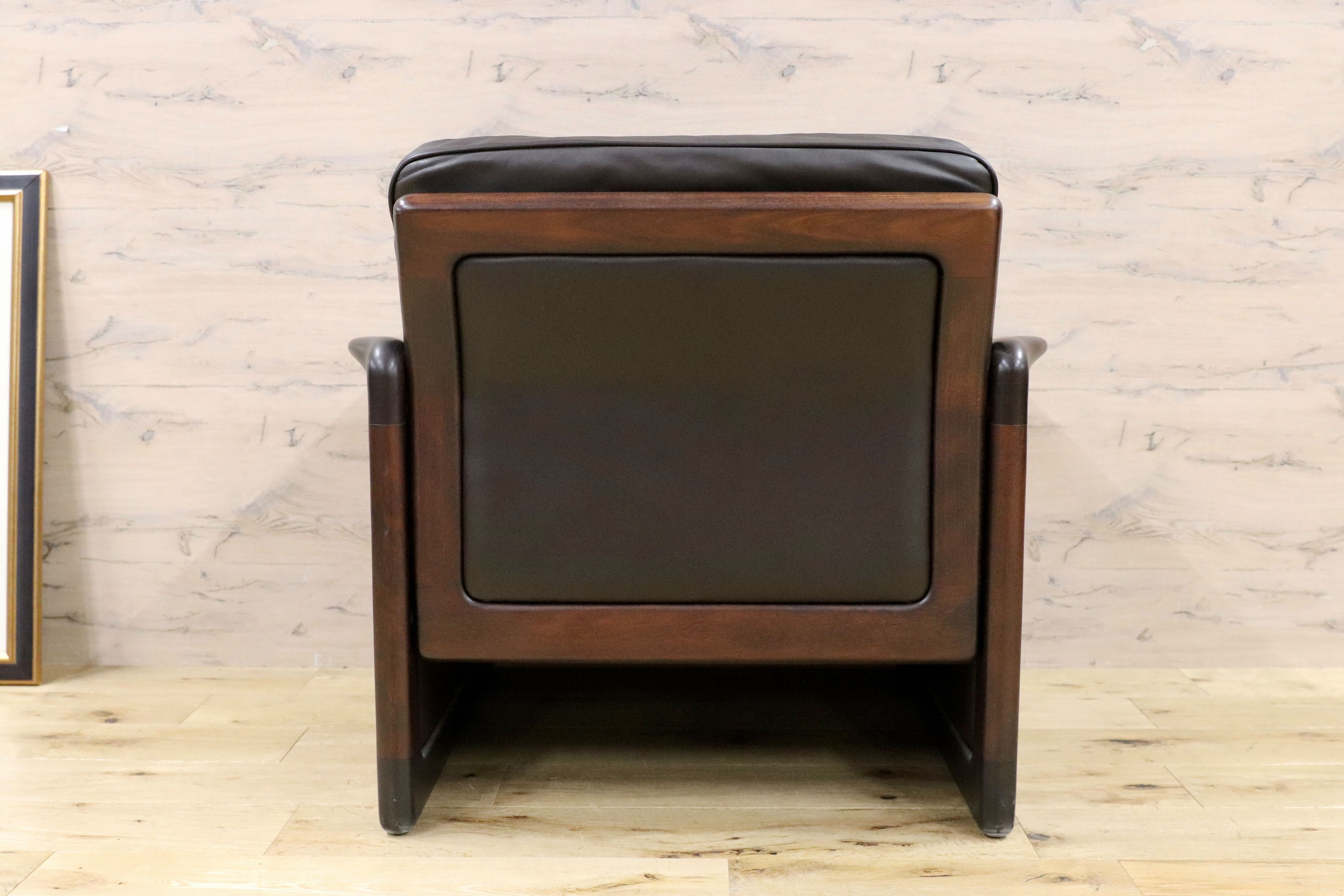 GMGK517C○Dyrlund / デューロン 1人掛けソファ シングルソファ 椅子 北欧 デンマーク ローズウッド 本革 希少 ヴィンテージ 約40万