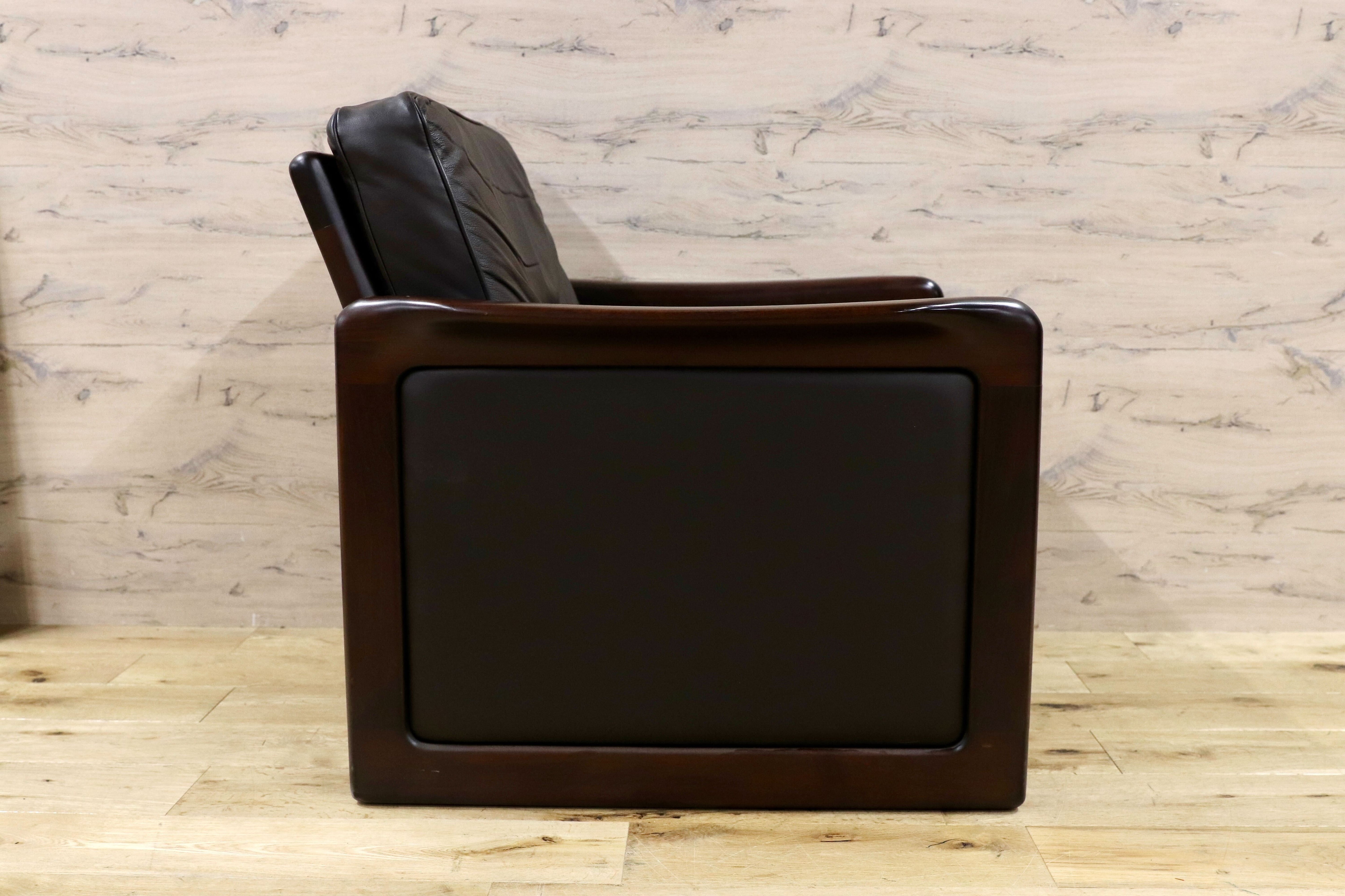 GMGK517C○Dyrlund / デューロン 1人掛けソファ シングルソファ 椅子 北欧 デンマーク ローズウッド 本革 希少 ヴィンテージ 約40万