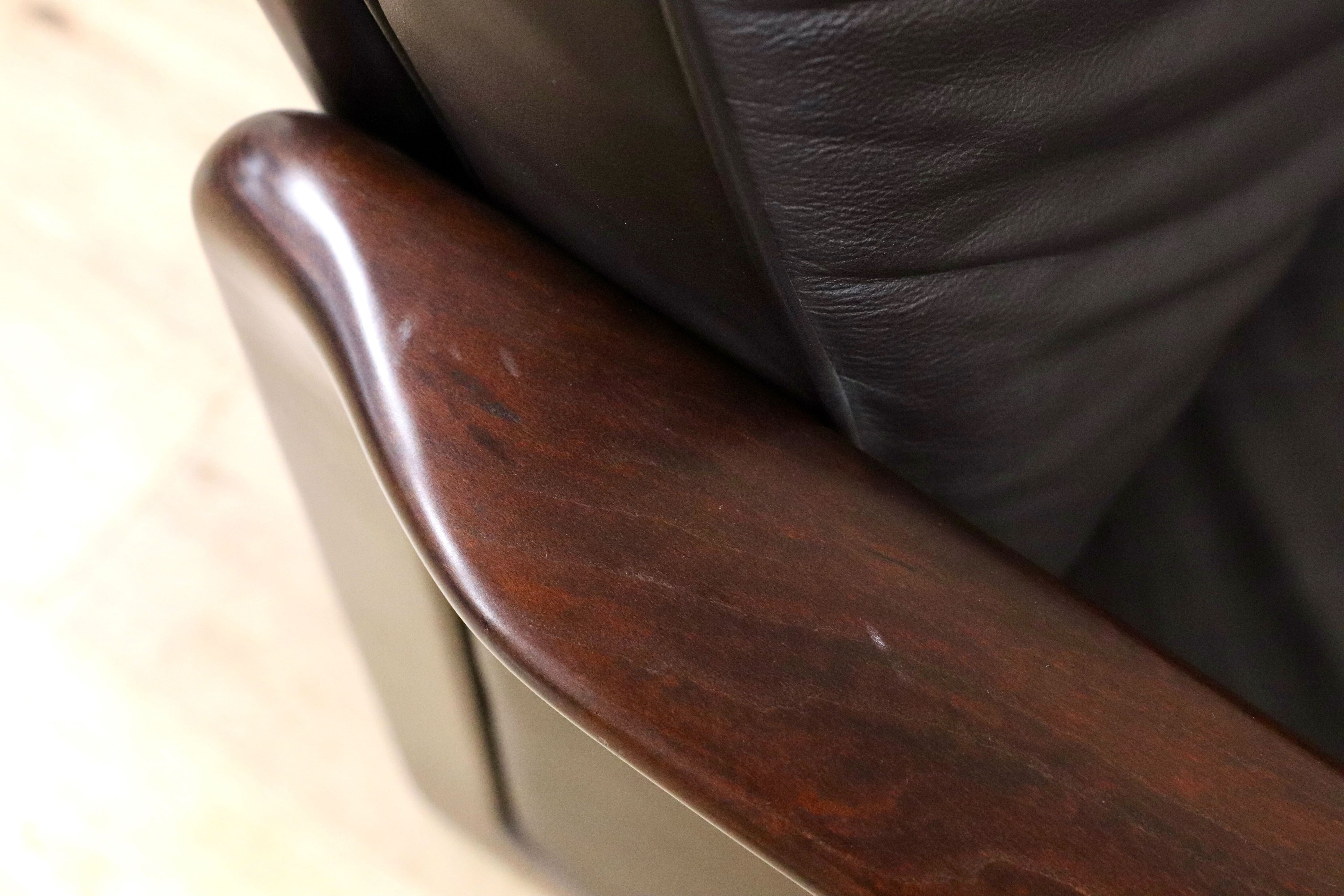 GMGK517C○Dyrlund / デューロン 1人掛けソファ シングルソファ 椅子 北欧 デンマーク ローズウッド 本革 希少 ヴィンテージ 約40万