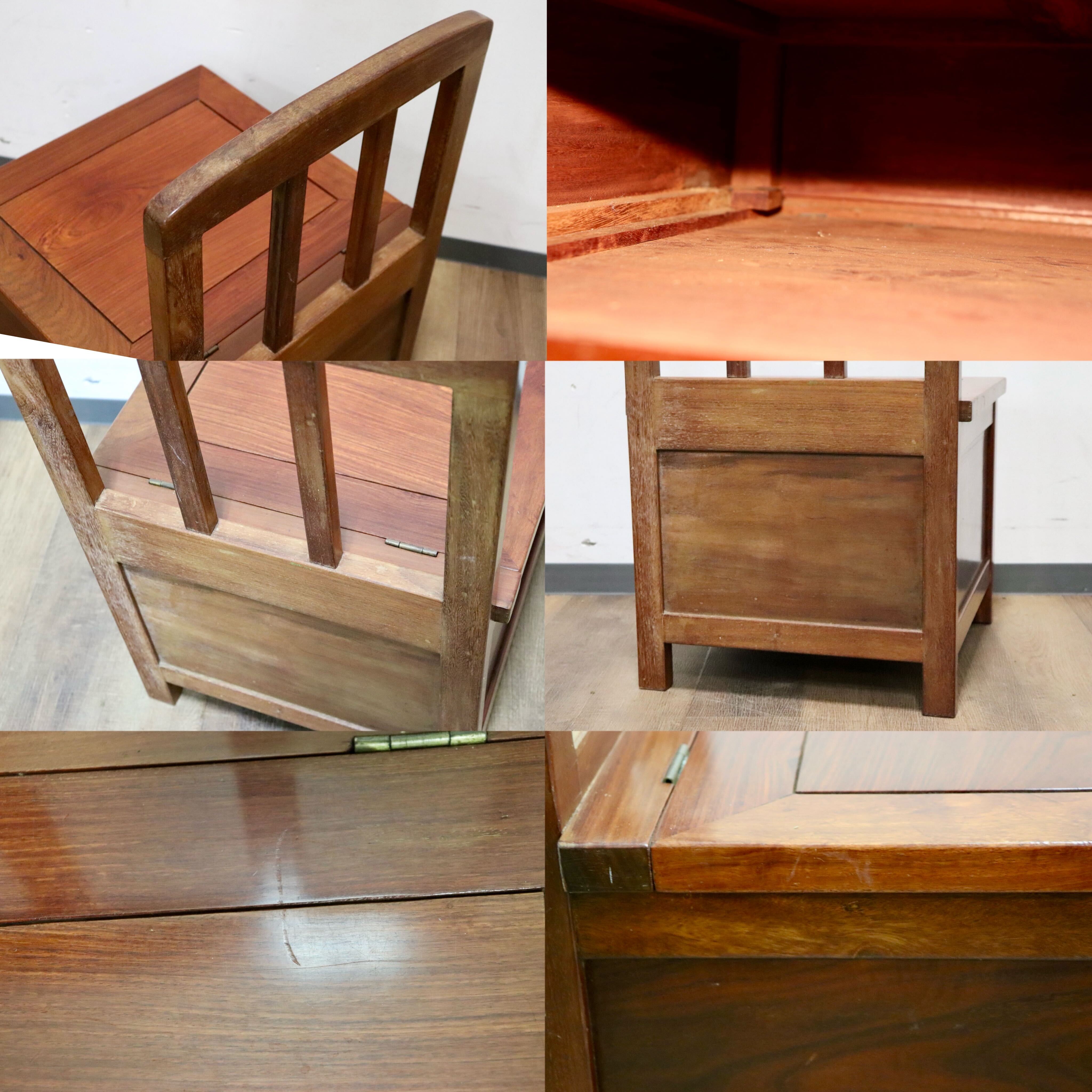 GMHH266C○唐木 花梨 無垢材 ダイニングチェア 囲炉裏チェア 食卓椅子 和家具 収納付き 炉端 和モダン 漆塗り レトロ アンティーク 希少