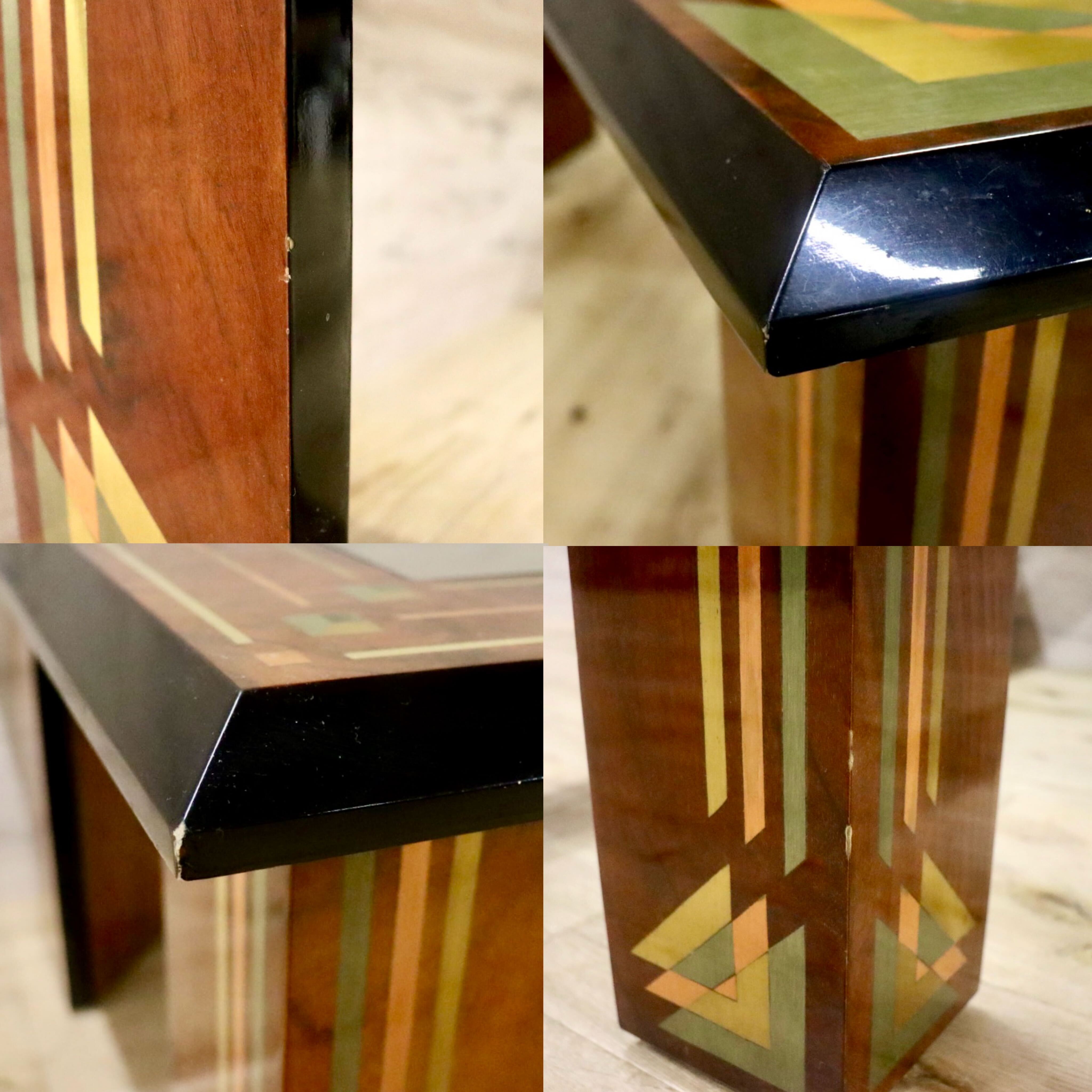 GMIH343○センターテーブル 象嵌細工 ガラス天板 リビングテーブル ローテーブル 応接机 レトロ モダン アンティーク 検)モリシゲ