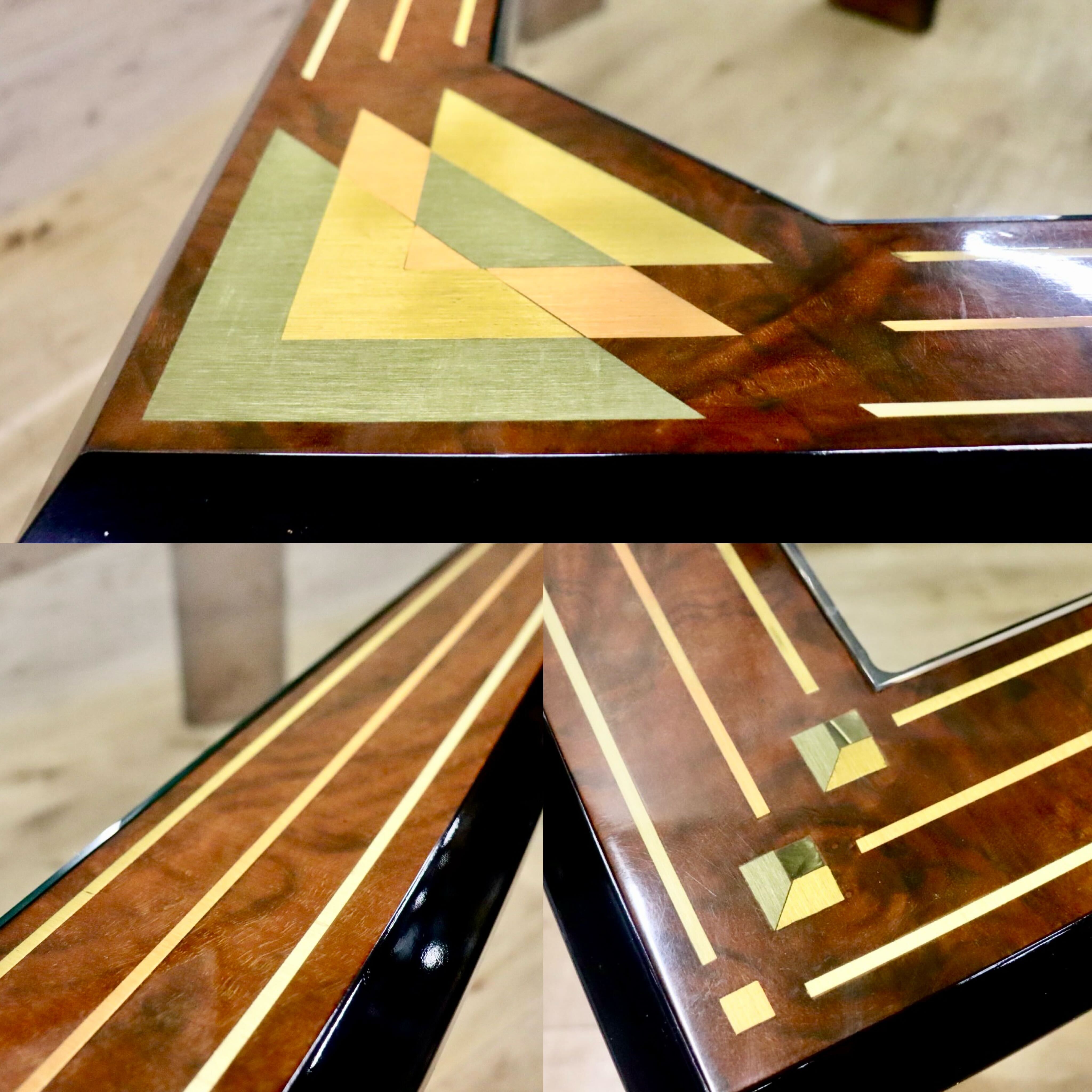 GMIH343○センターテーブル 象嵌細工 ガラス天板 リビングテーブル ローテーブル 応接机 レトロ モダン アンティーク 検)モリシゲ