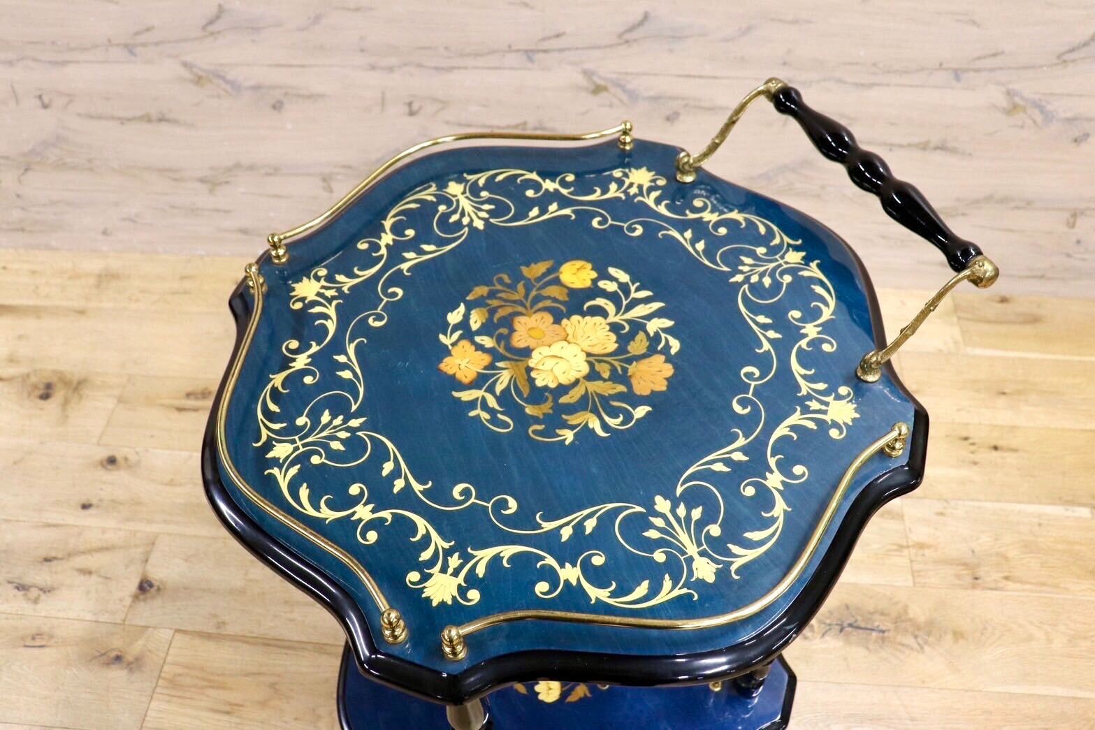 GMIS445○イタリア製 象嵌細工 ティーワゴン キッチンワゴン トロリー ワゴンテーブル クラシック アンティーク ヴィンテージ