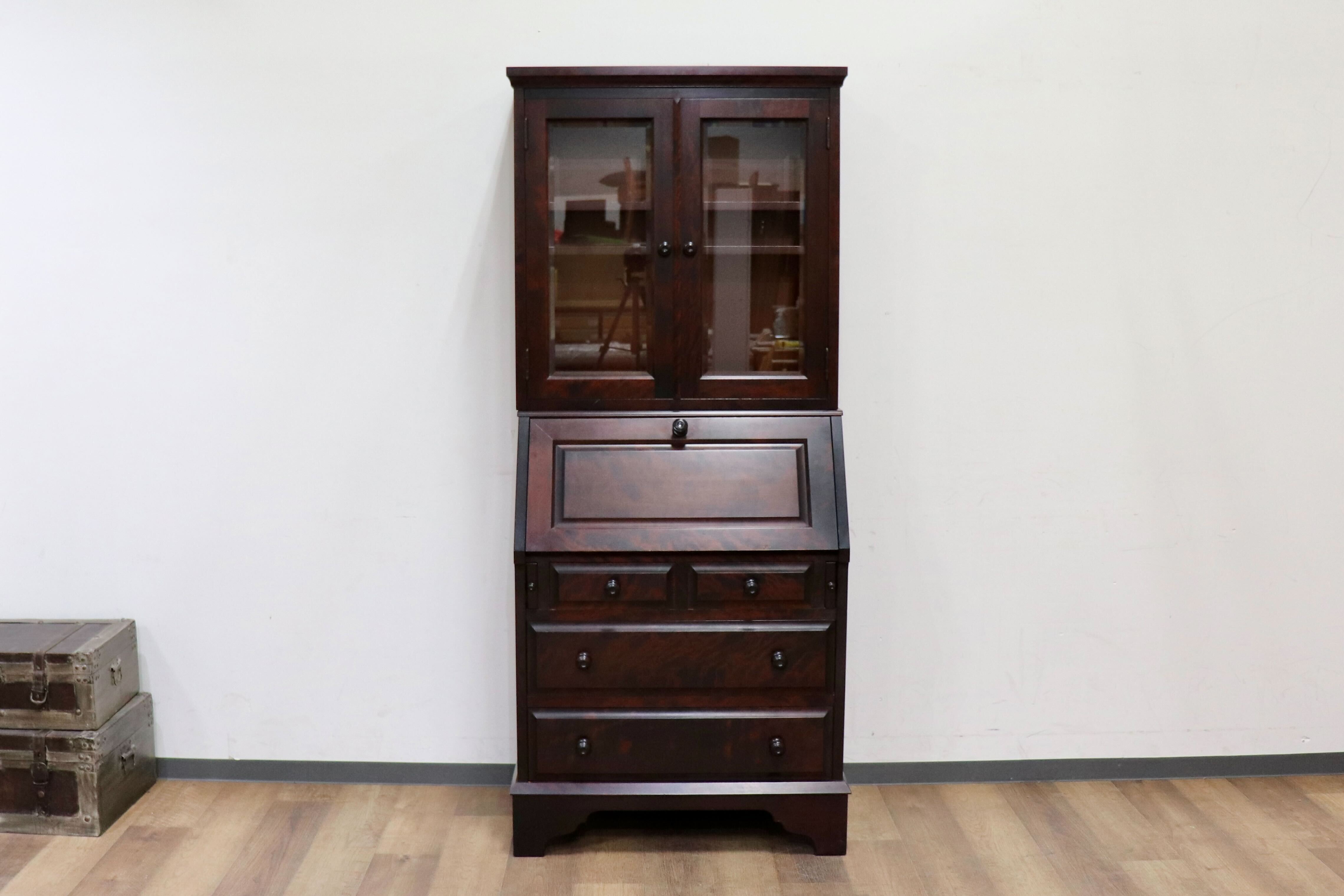 GMHK849○北海道民芸家具 ライティングビューロー 本棚 書棚 飾り棚 デスク 机 書斎机 勉強机 樺材 和家具 和モダン 古民家