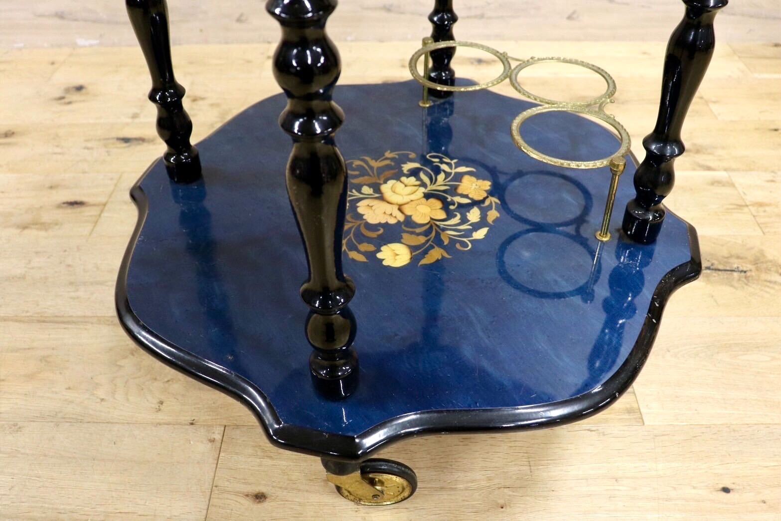 GMIS445○イタリア製 象嵌細工 ティーワゴン キッチンワゴン トロリー ワゴンテーブル クラシック アンティーク ヴィンテージ