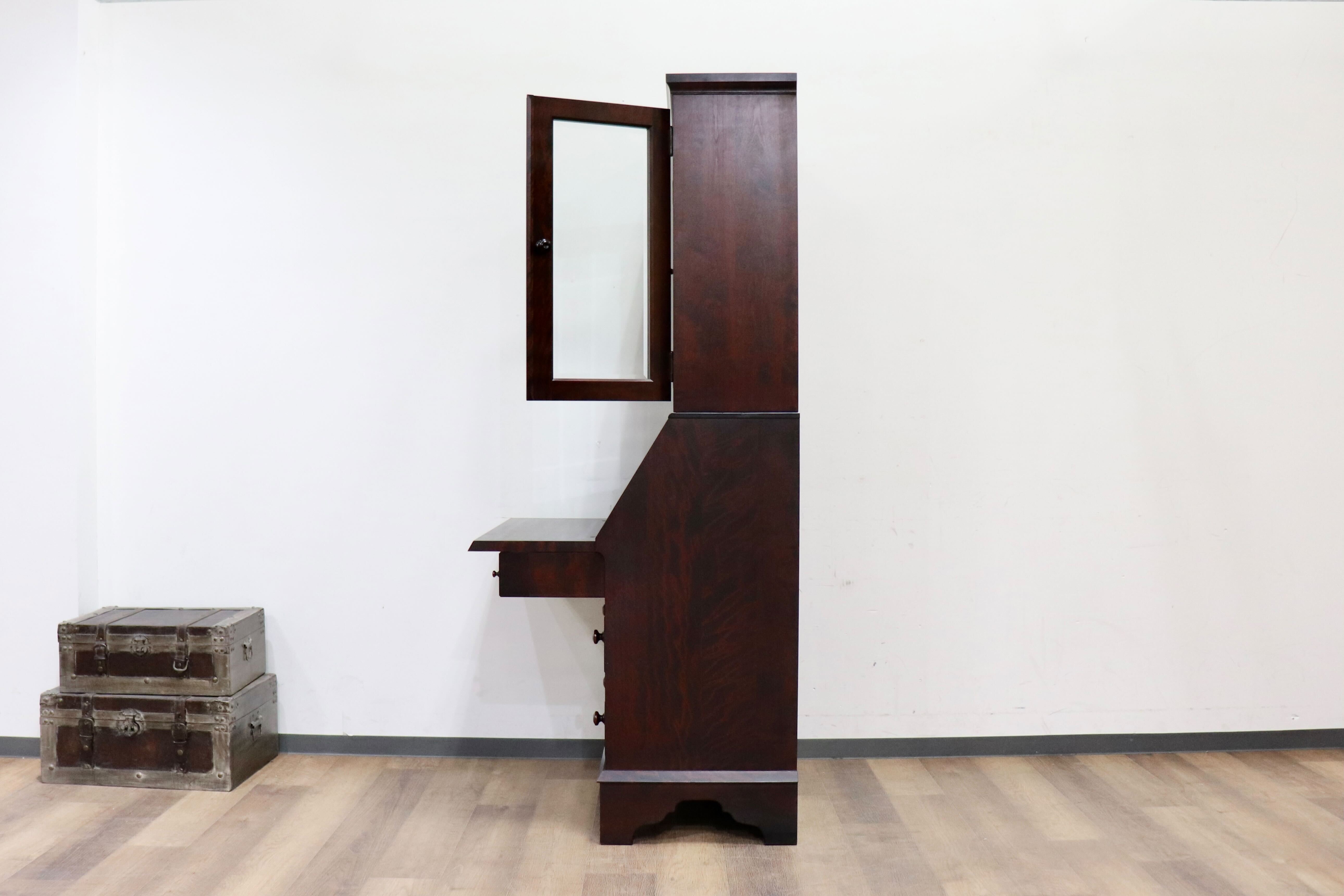 GMHK849○北海道民芸家具 ライティングビューロー 本棚 書棚 飾り棚 デスク 机 書斎机 勉強机 樺材 和家具 和モダン 古民家