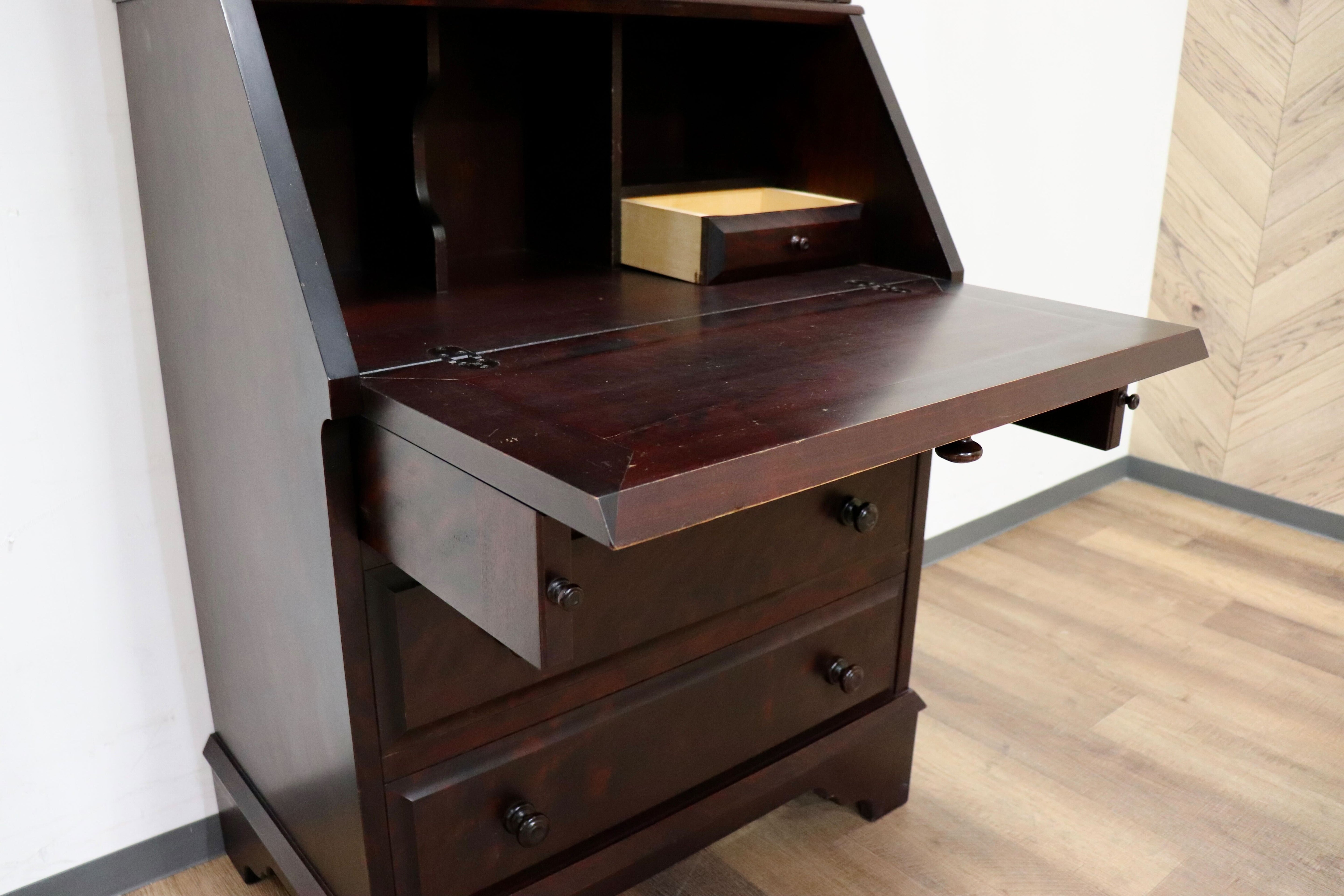 GMHK849○北海道民芸家具 ライティングビューロー 本棚 書棚 飾り棚 デスク 机 書斎机 勉強机 樺材 和家具 和モダン 古民家