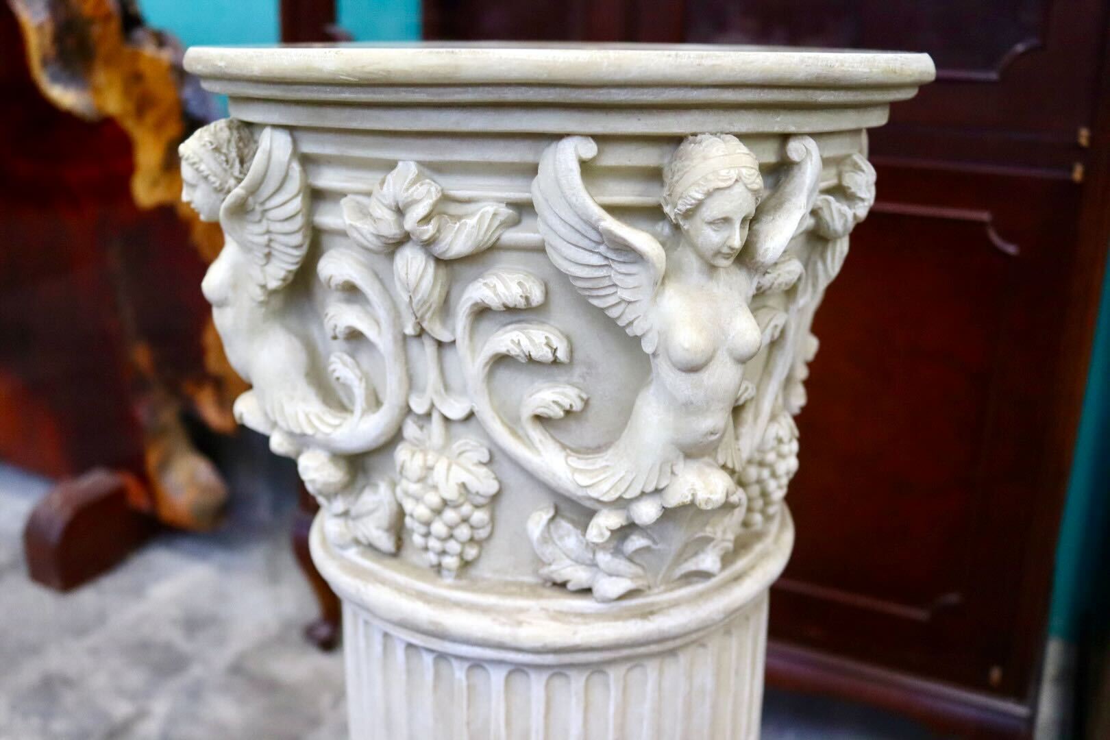 GMIS418I○花台 オブジェ 置物 ポール レジン 樹脂 ガーデニング 庭 アンティーク調 ヨーロピアン イタリアン