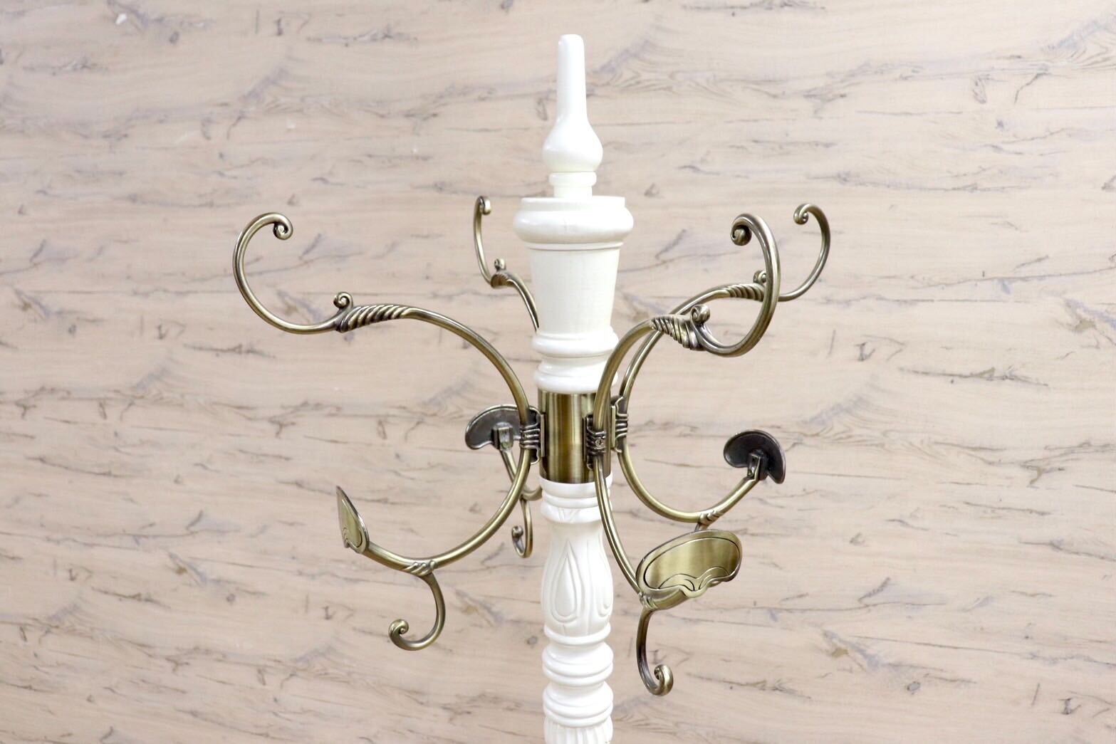 GMIS418N○ヨーロピアン コートハンガー ポールハンガー 帽子掛け ポールスタンド 木製 ホワイト アンティーク