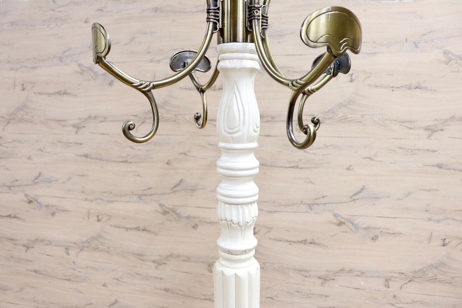 GMIS418N○ヨーロピアン コートハンガー ポールハンガー 帽子掛け ポールスタンド 木製 ホワイト アンティーク