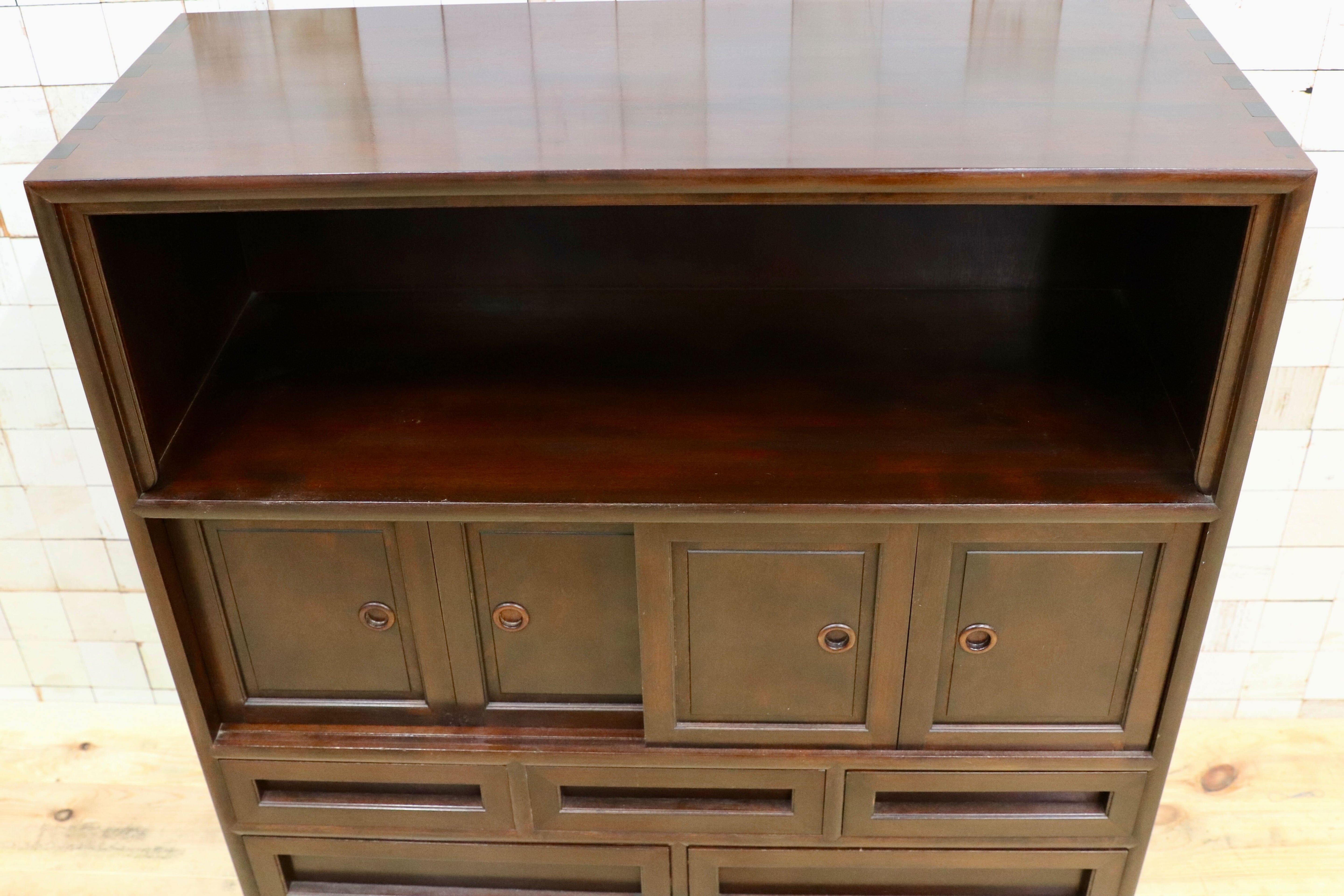 GMIS21○松本民芸家具 茶棚 飾り棚 サイドボード キャビネット リビングボード ミズメザクラ 無垢材 和家具 和モダン 民藝 約60万