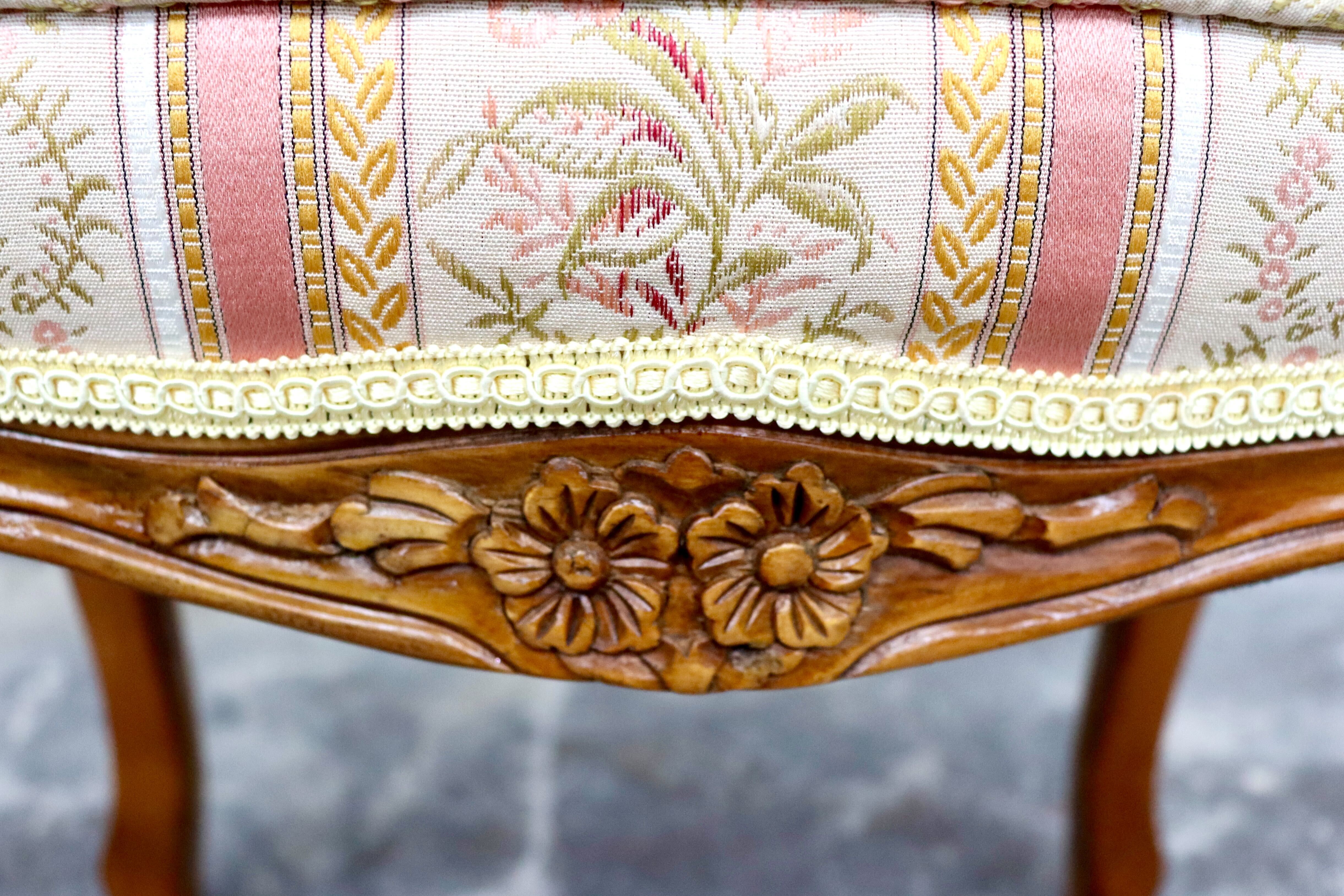 GMIK483○イタリア製 スツール チェア 椅子 猫脚 腰掛け ピンク ストライプ ヨーロピアン 彫刻 アンティーク クラシック