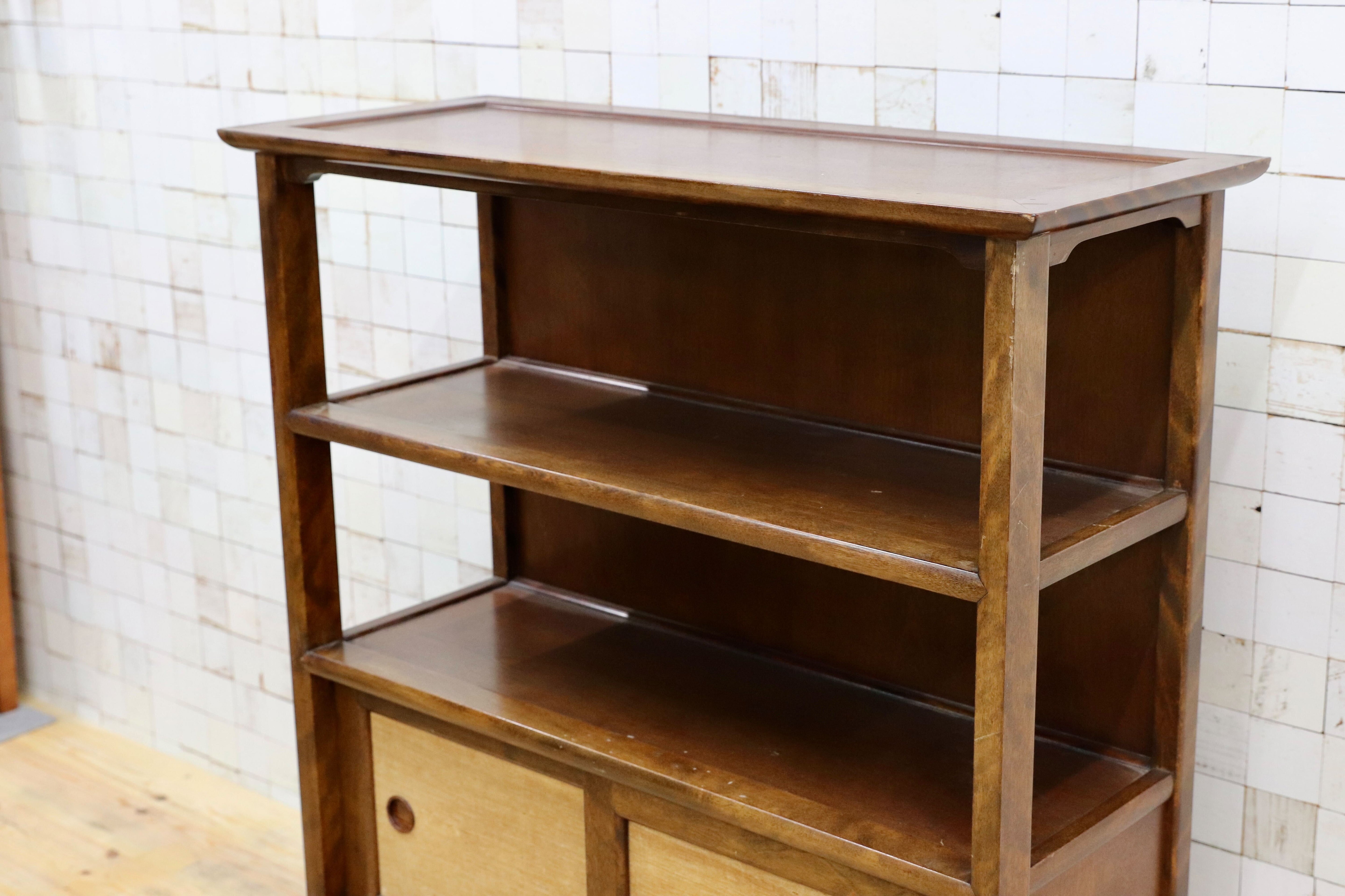 GMIS19○九州民芸家具 茶棚 飾り棚 サイドボード リビングボード ミズメザクラ 無垢材 クズ布 和家具 和モダン アンティーク 検)松本民芸