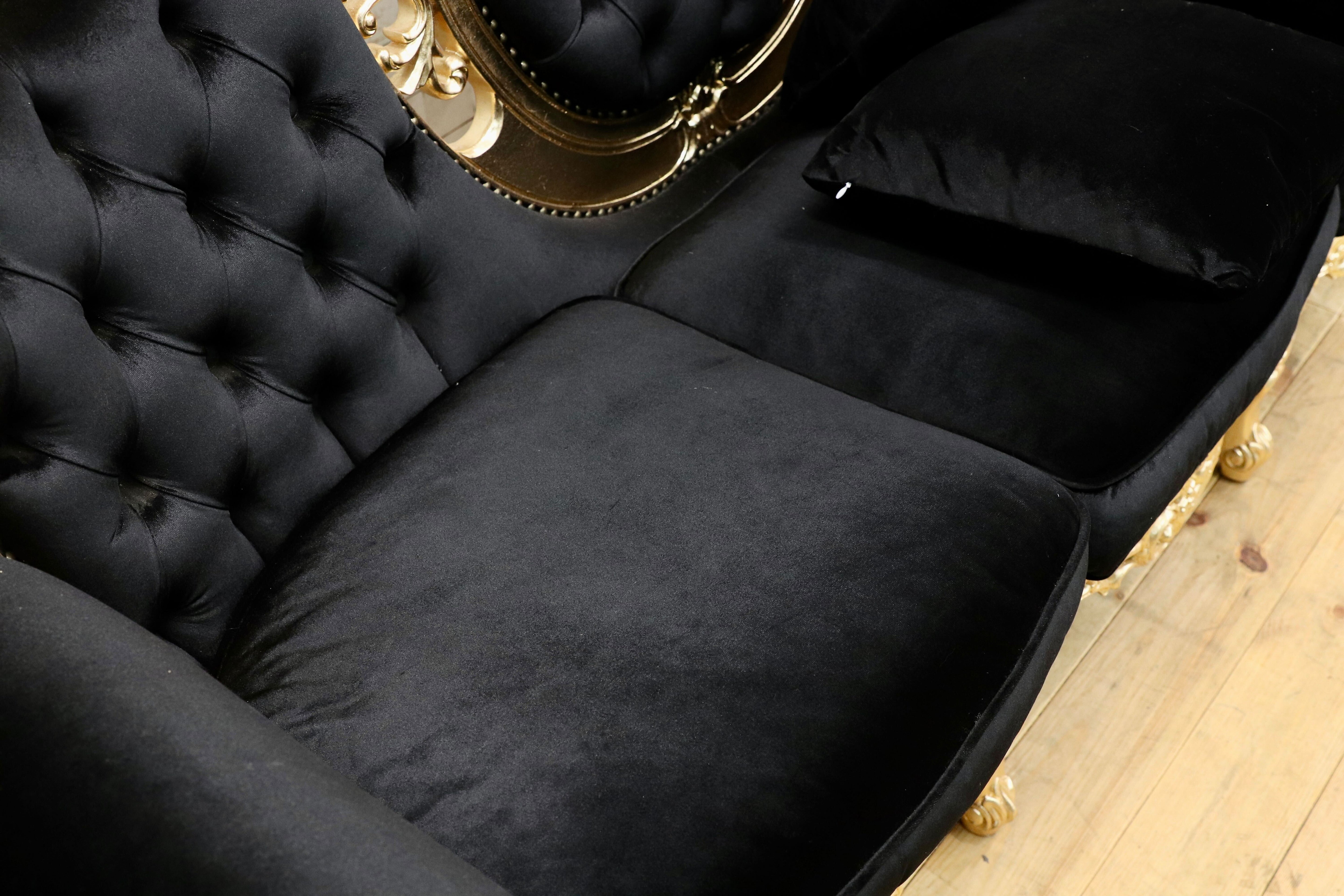 GMIK532○ヴェネチアン トリプルソファ イタリア 輸入家具 クラシック エレガント ブラック×ゴールド ファブリック 定価約46万 展示品
