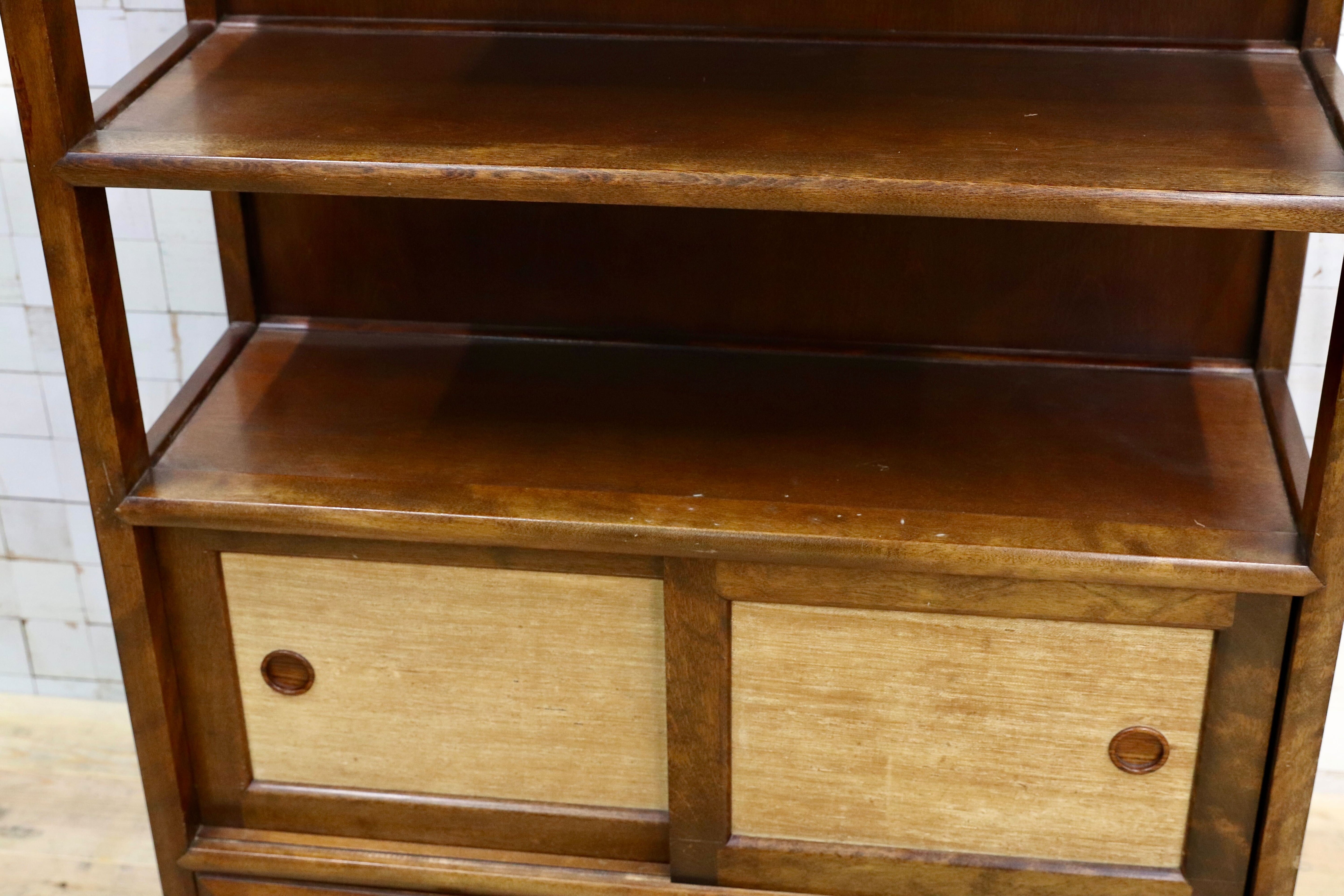 GMIS19○九州民芸家具 茶棚 飾り棚 サイドボード リビングボード ミズメザクラ 無垢材 クズ布 和家具 和モダン アンティーク 検)松本民芸