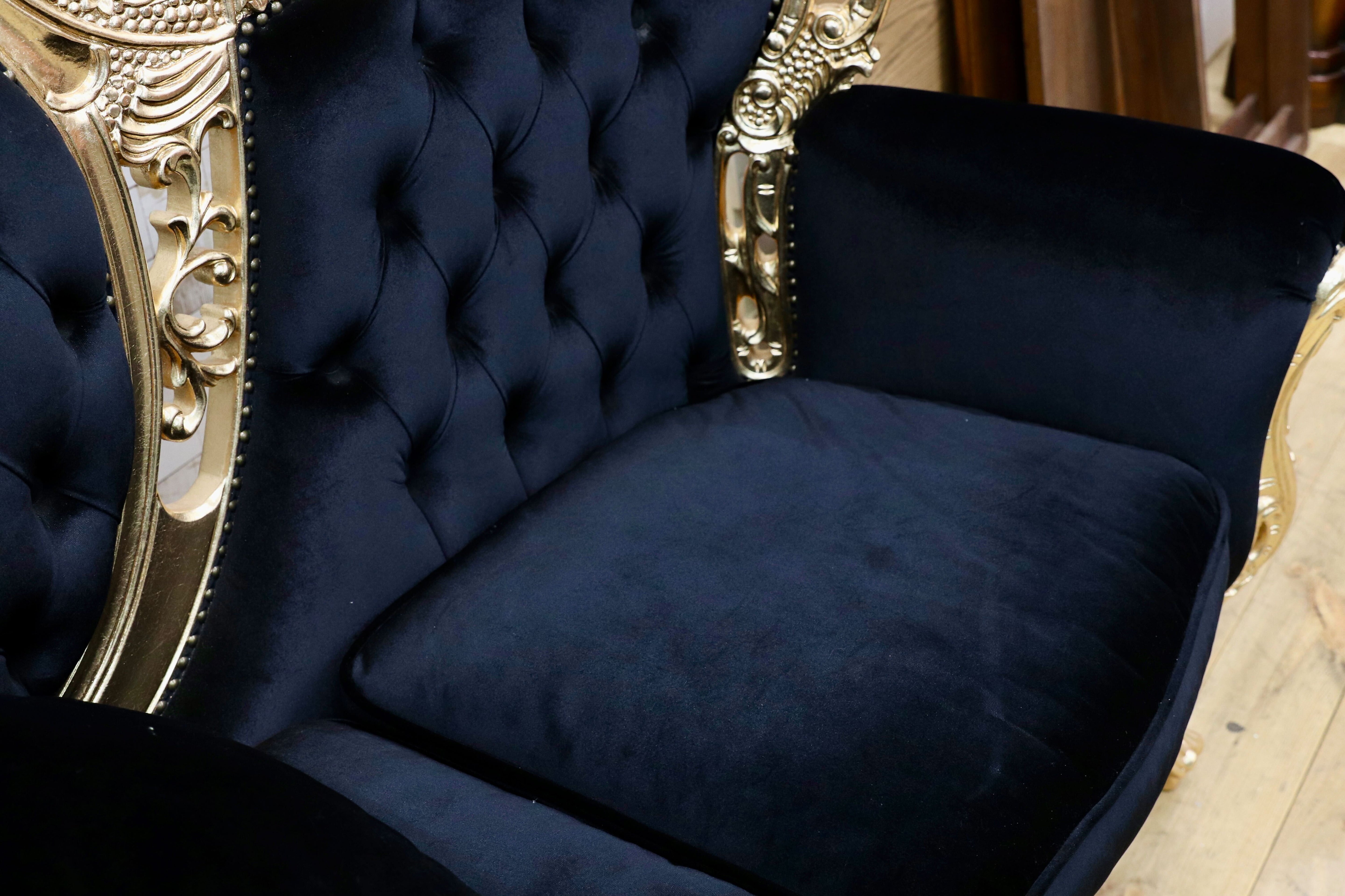 GMIK532○ヴェネチアン トリプルソファ イタリア 輸入家具 クラシック エレガント ブラック×ゴールド ファブリック 定価約46万 展示品