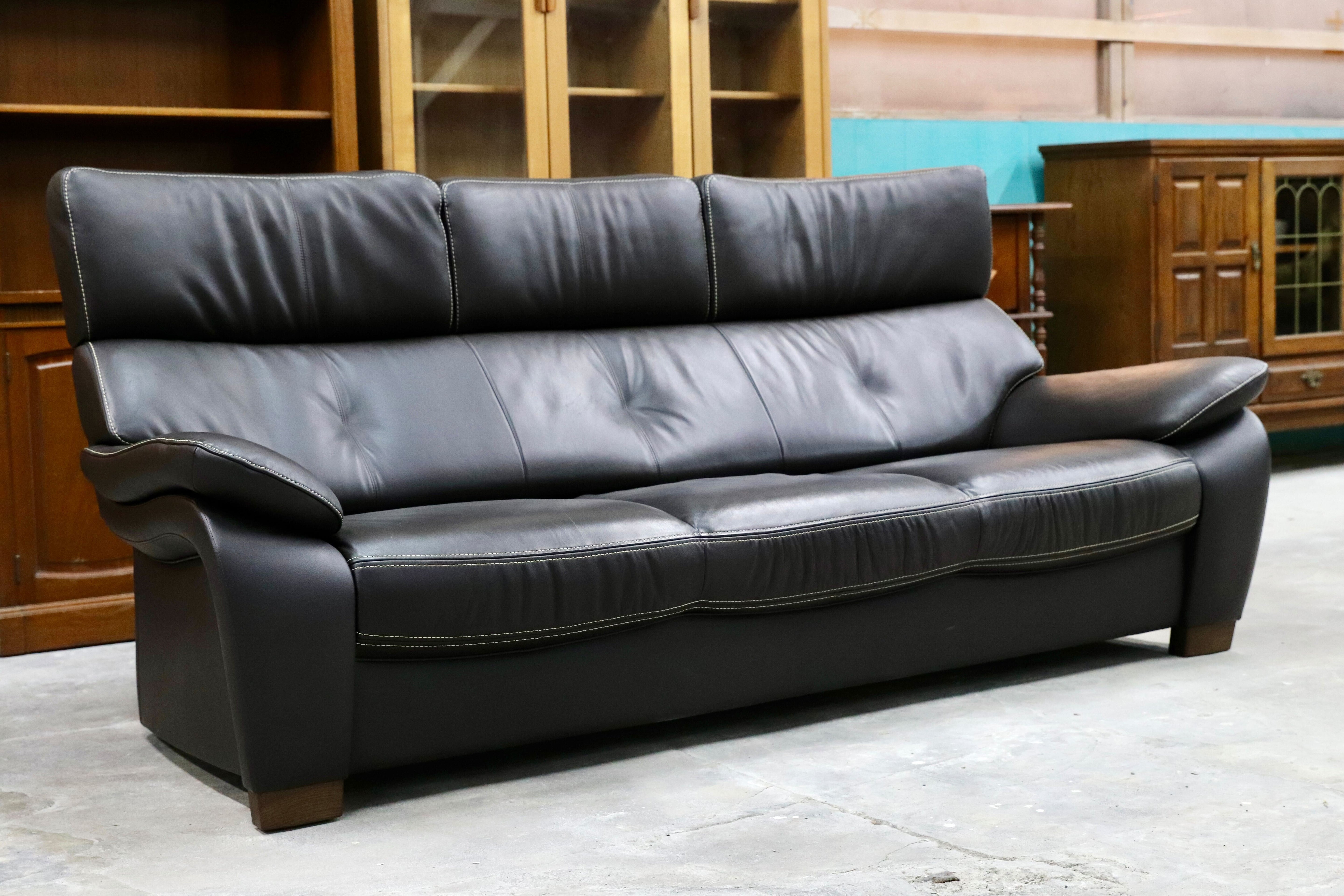 GMIK62○karimoku / カリモク ZT73 3人掛けソファ トリプルソファ 長椅子 本革 レザー 国産家具 定価約39.4万