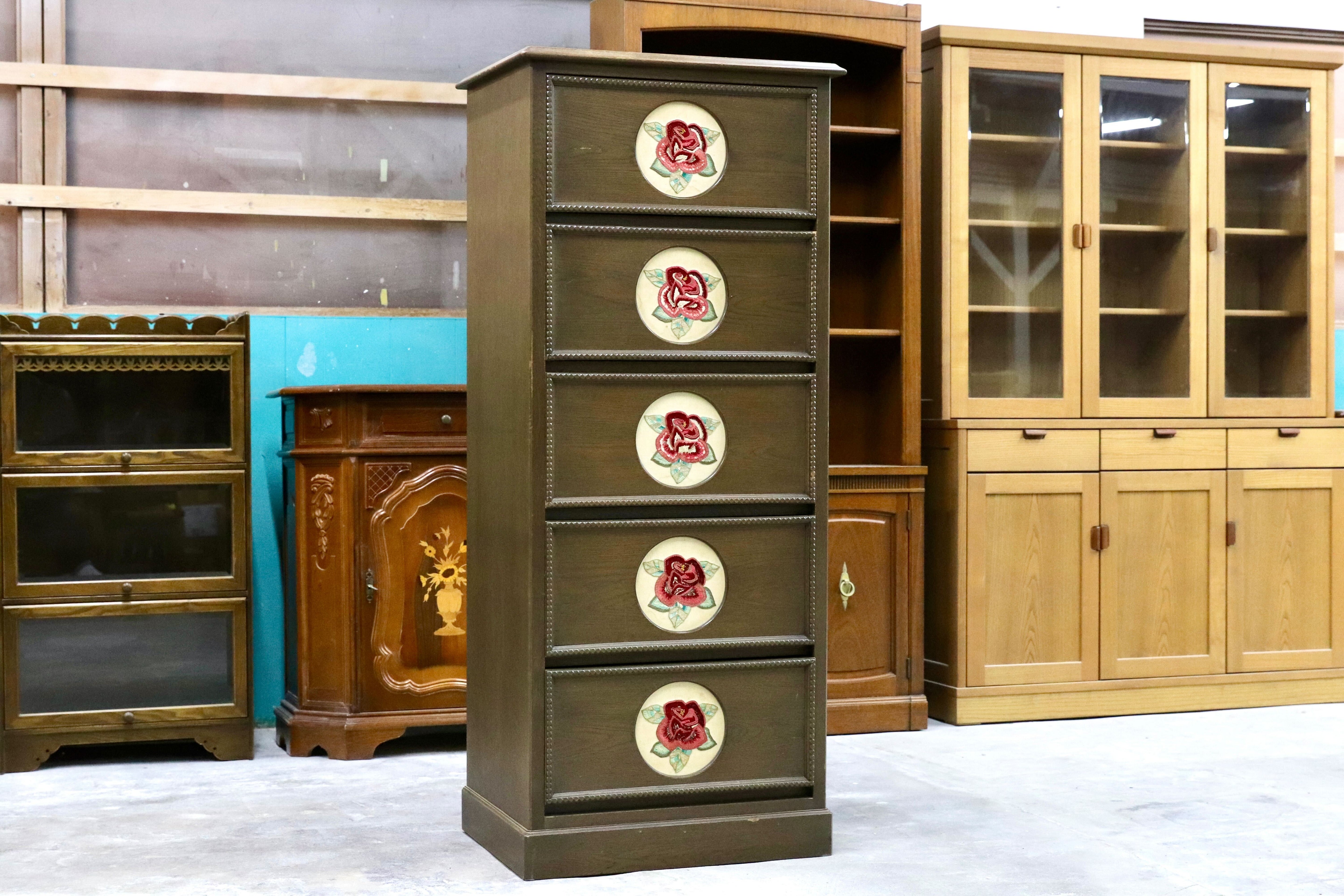 GMIK45○神戸家具 洋家具 トールチェスト リビング収納 整理箪笥 楢材 クラシック オールド ヴィンテージ カントリー 検)永田良介