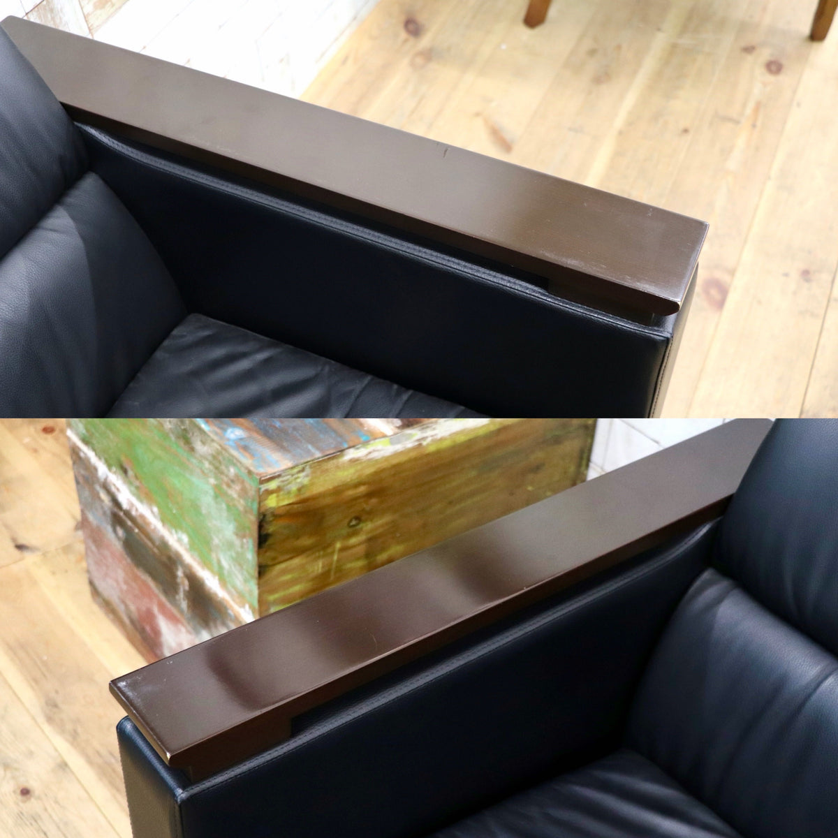 GMJH381B〇ITOKI / イトーキ 本革 1人掛けソファ シングルソファ ブラック 木製アームチェア 応接家具