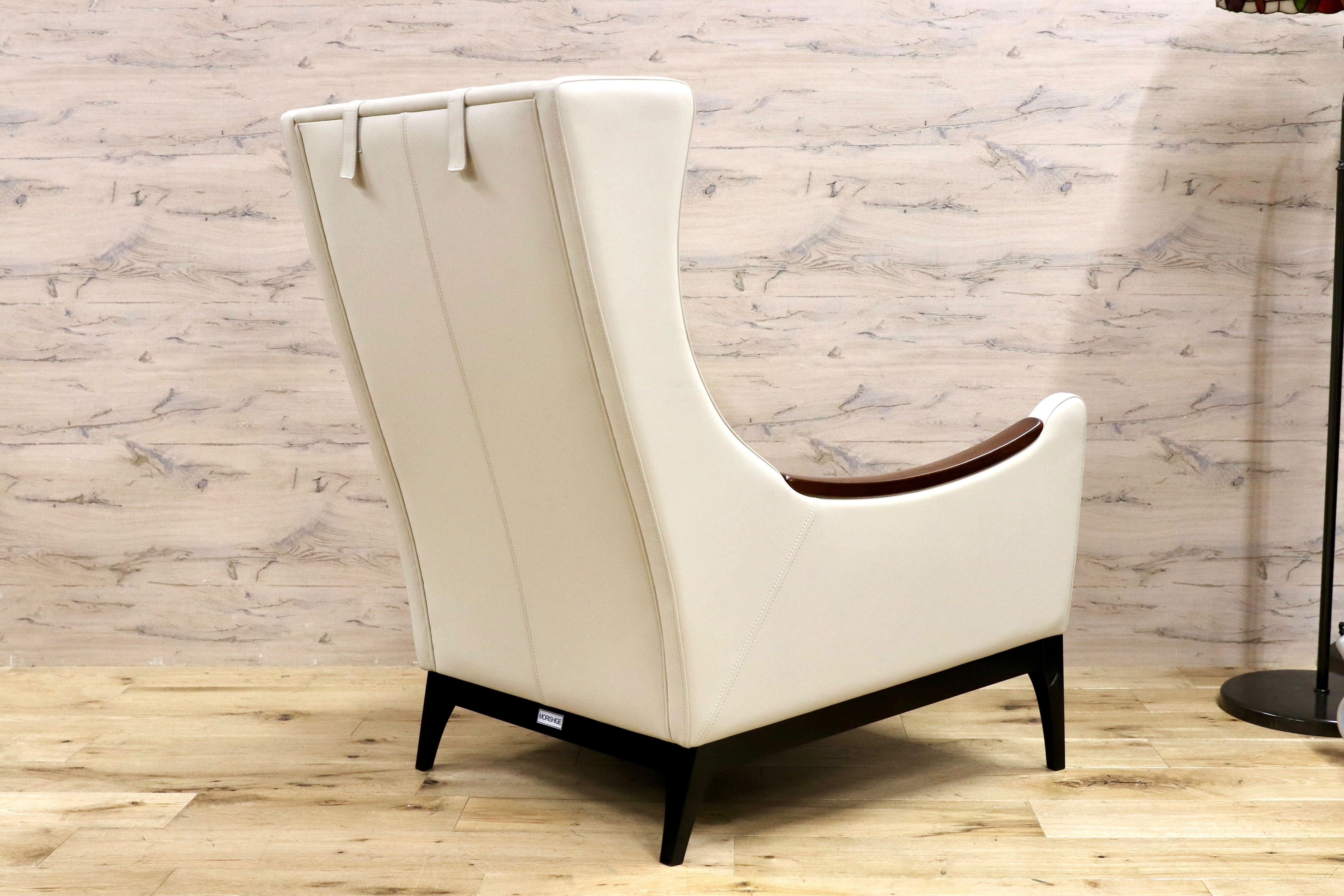 GMGF137A○モリシゲ / MORISHIGE レストキャビン アームチェア シングルソファ ラウンジチェア 白 本革 定価34.5万 ショールーム展示品
