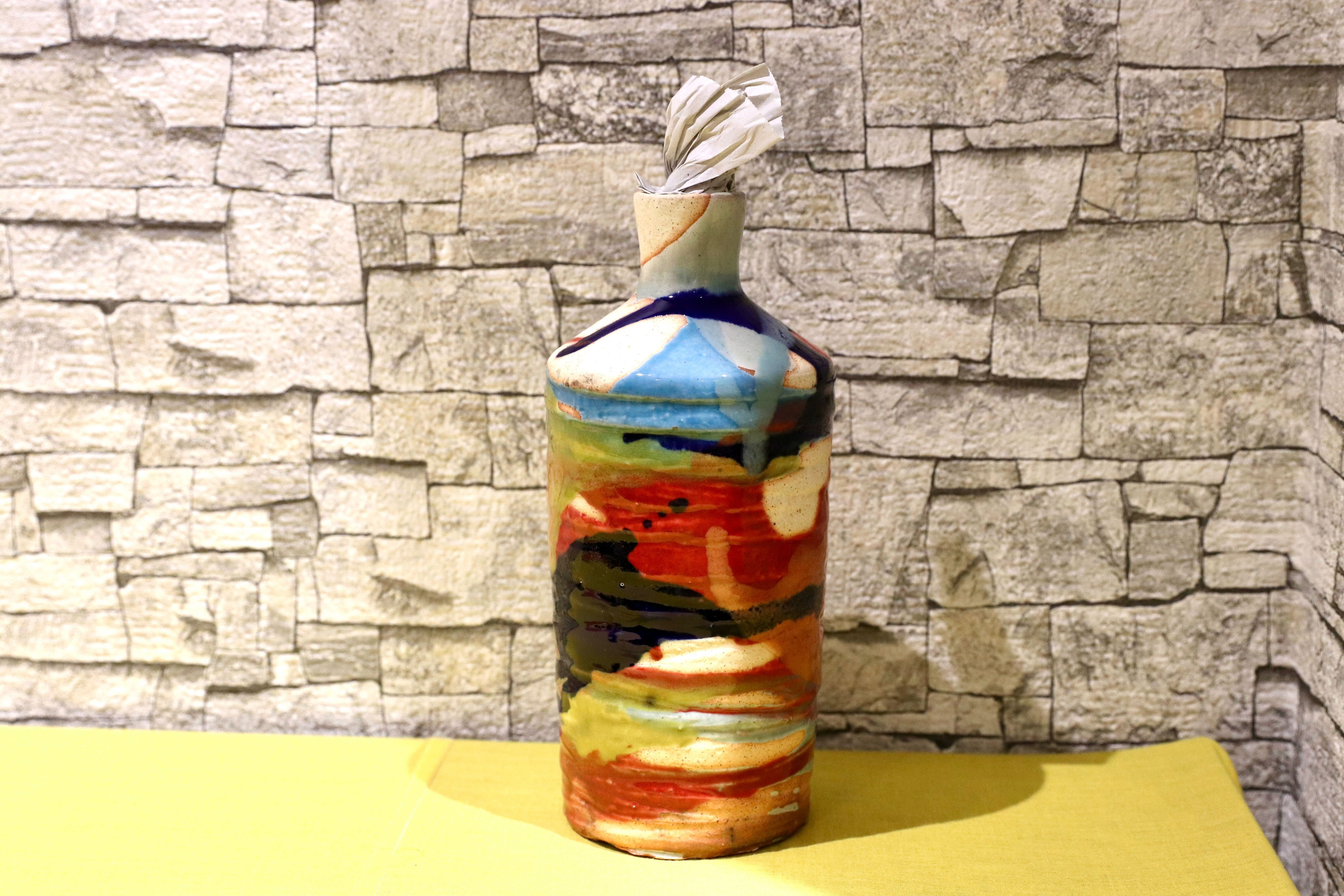 GMIO201A○丹文窯 / Tanbungama ウォーターボトル 丹波立杭焼 一点物 ミャクミャク模様 花瓶 フラワーベース