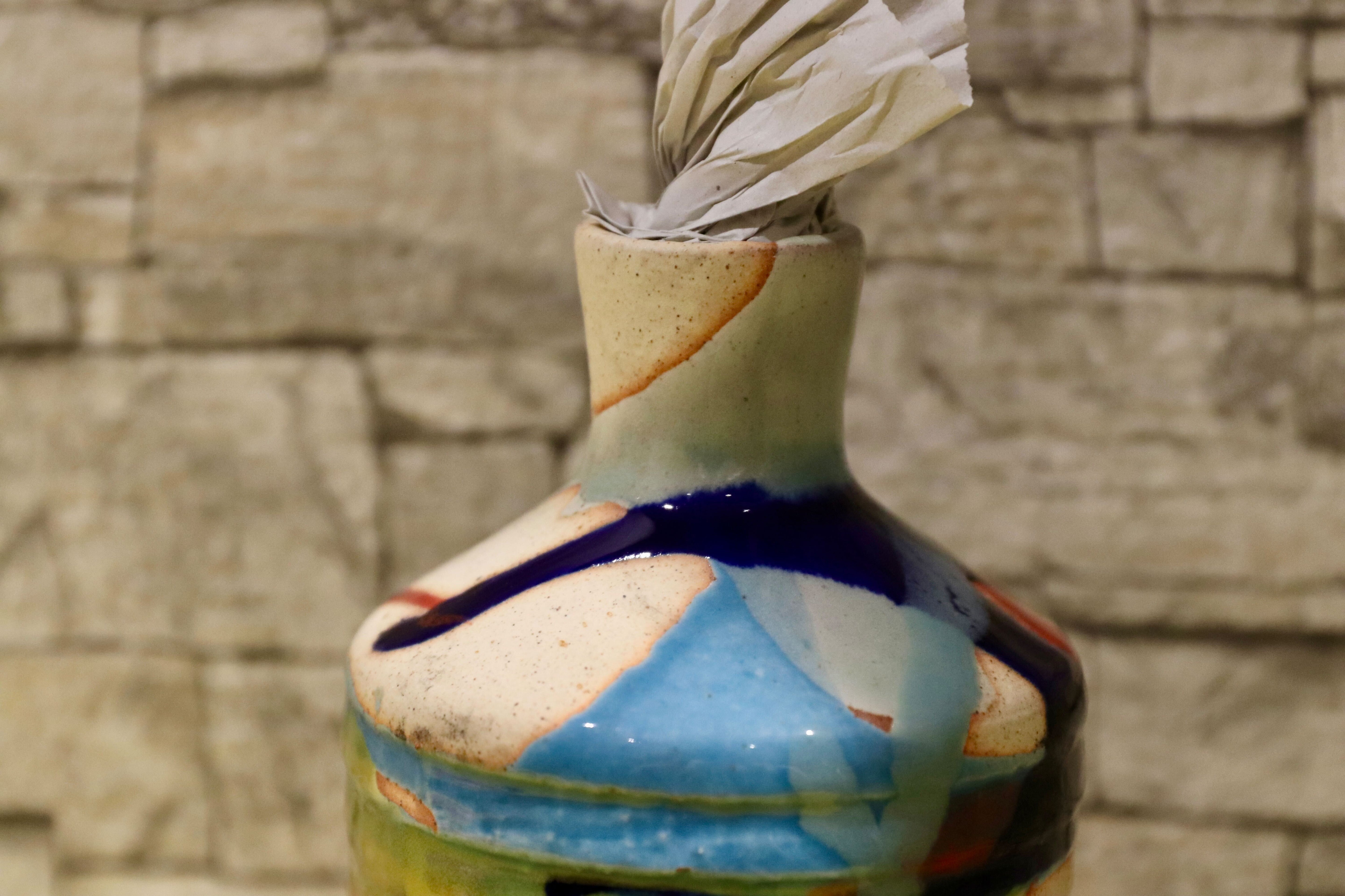 GMIO201A○丹文窯 / Tanbungama ウォーターボトル 丹波立杭焼 一点物 ミャクミャク模様 花瓶 フラワーベース