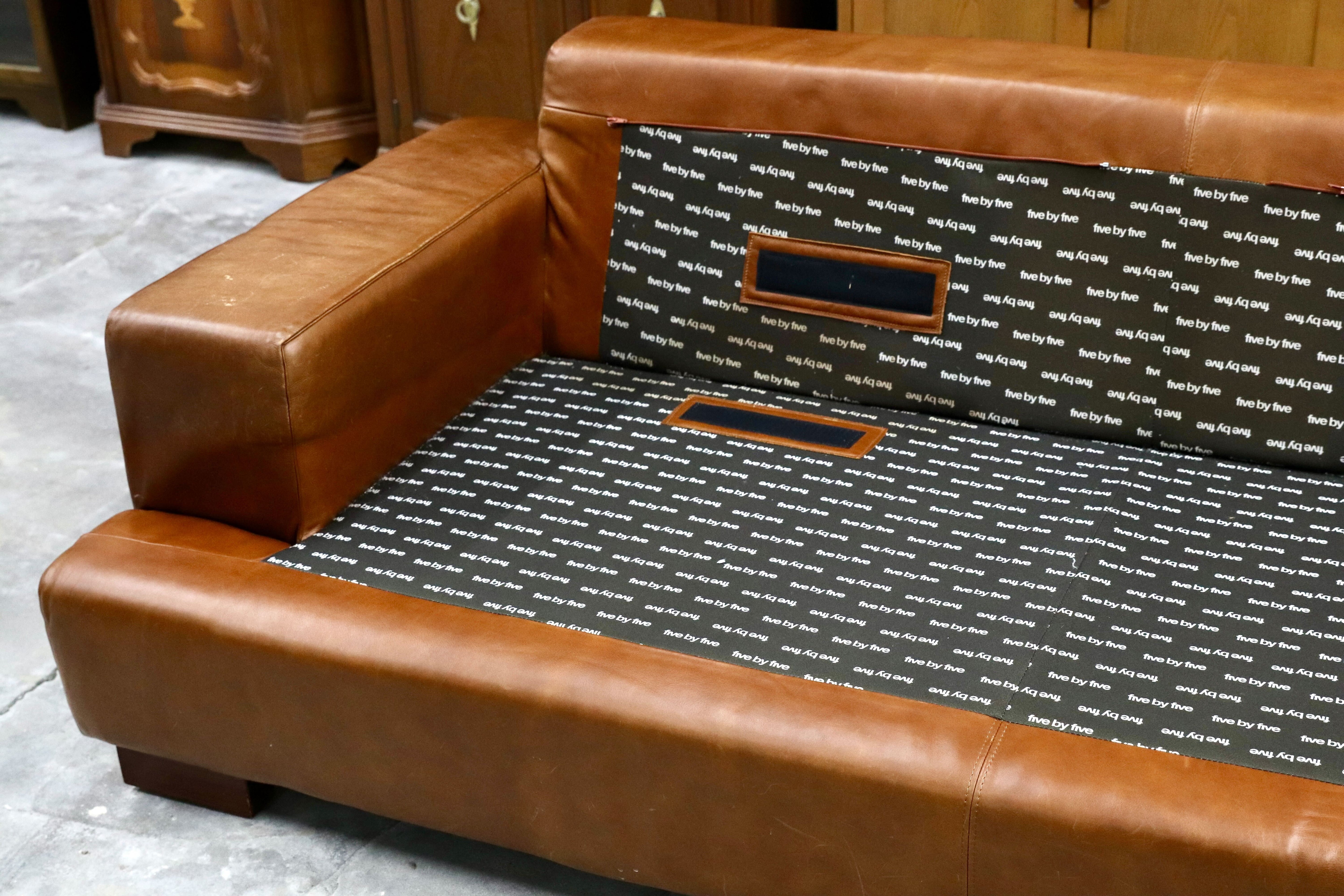 GMIK52○five by five / ファイブバイファイブ ACTUS アクタス グラハム 2.5人掛けソファ ラブソファ 総本革 ブラウン ヴィンテージ レザー