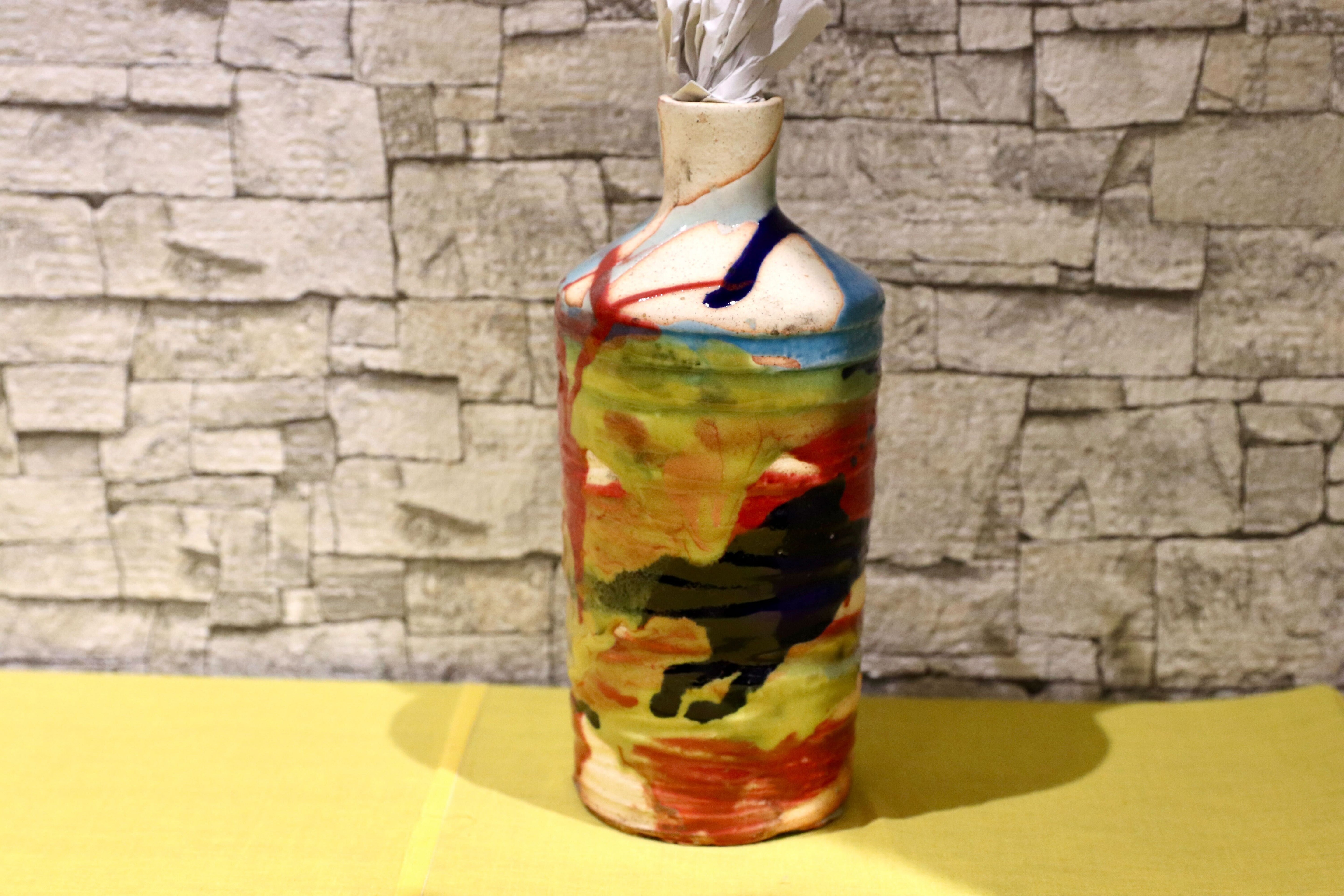 GMIO201A○丹文窯 / Tanbungama ウォーターボトル 丹波立杭焼 一点物 ミャクミャク模様 花瓶 フラワーベース