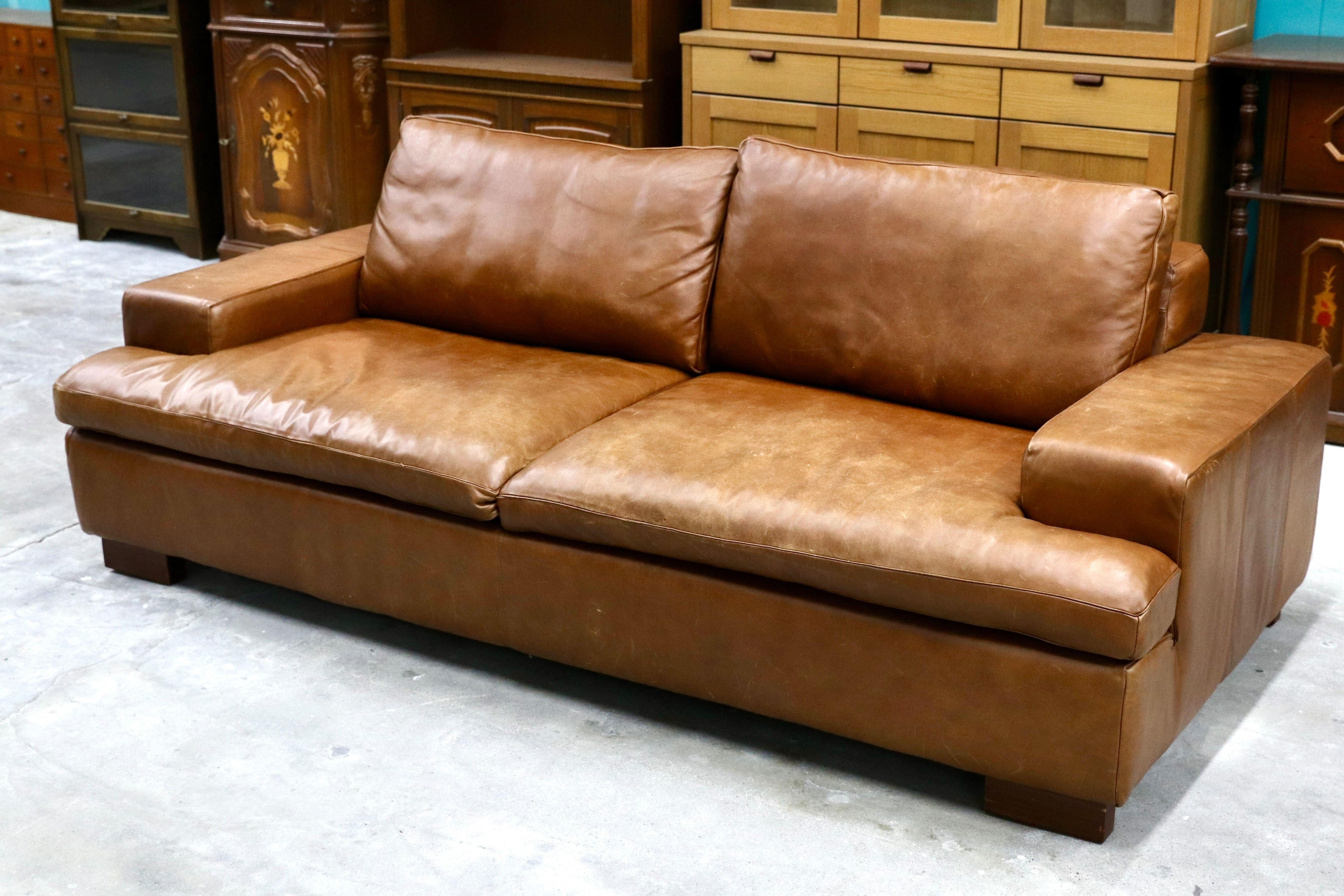 GMIK52○five by five / ファイブバイファイブ ACTUS アクタス グラハム 2.5人掛けソファ ラブソファ 総本革 ブラウン ヴィンテージ レザー