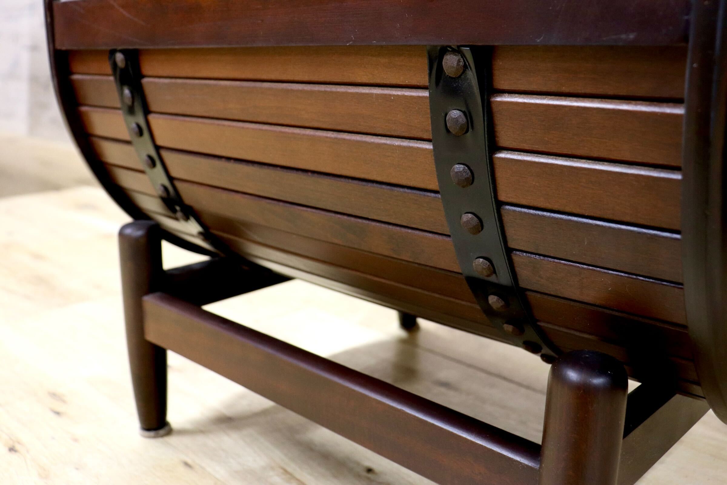 GMIK836○karimoku / カリモク オールドカリモク 樽型サイドテーブル マガジンラック 飾り棚 国産家具 ヴィンテージ 昭和レトロ