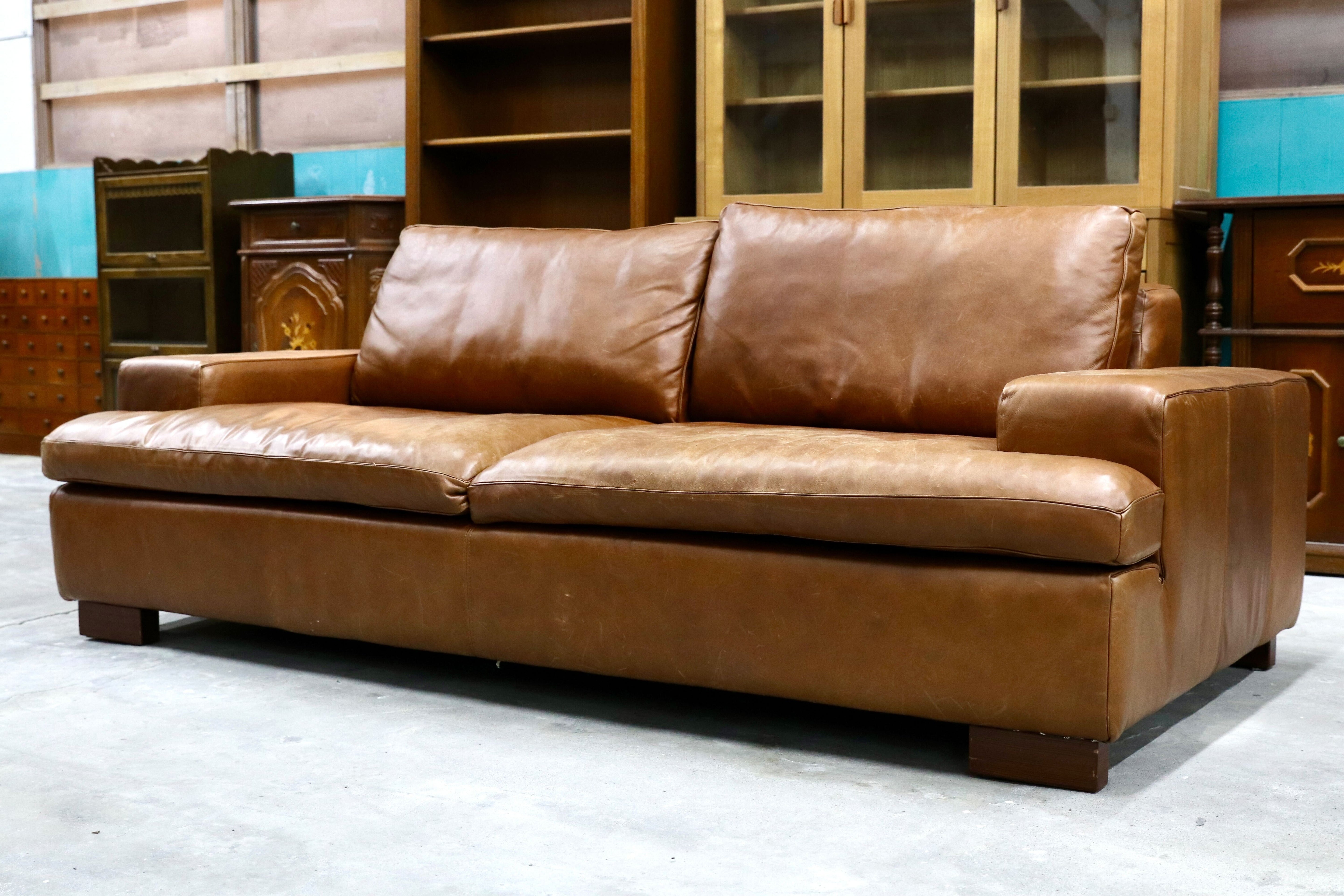 GMIK52○five by five / ファイブバイファイブ ACTUS アクタス グラハム 2.5人掛けソファ ラブソファ 総本革 ブラウン ヴィンテージ レザー