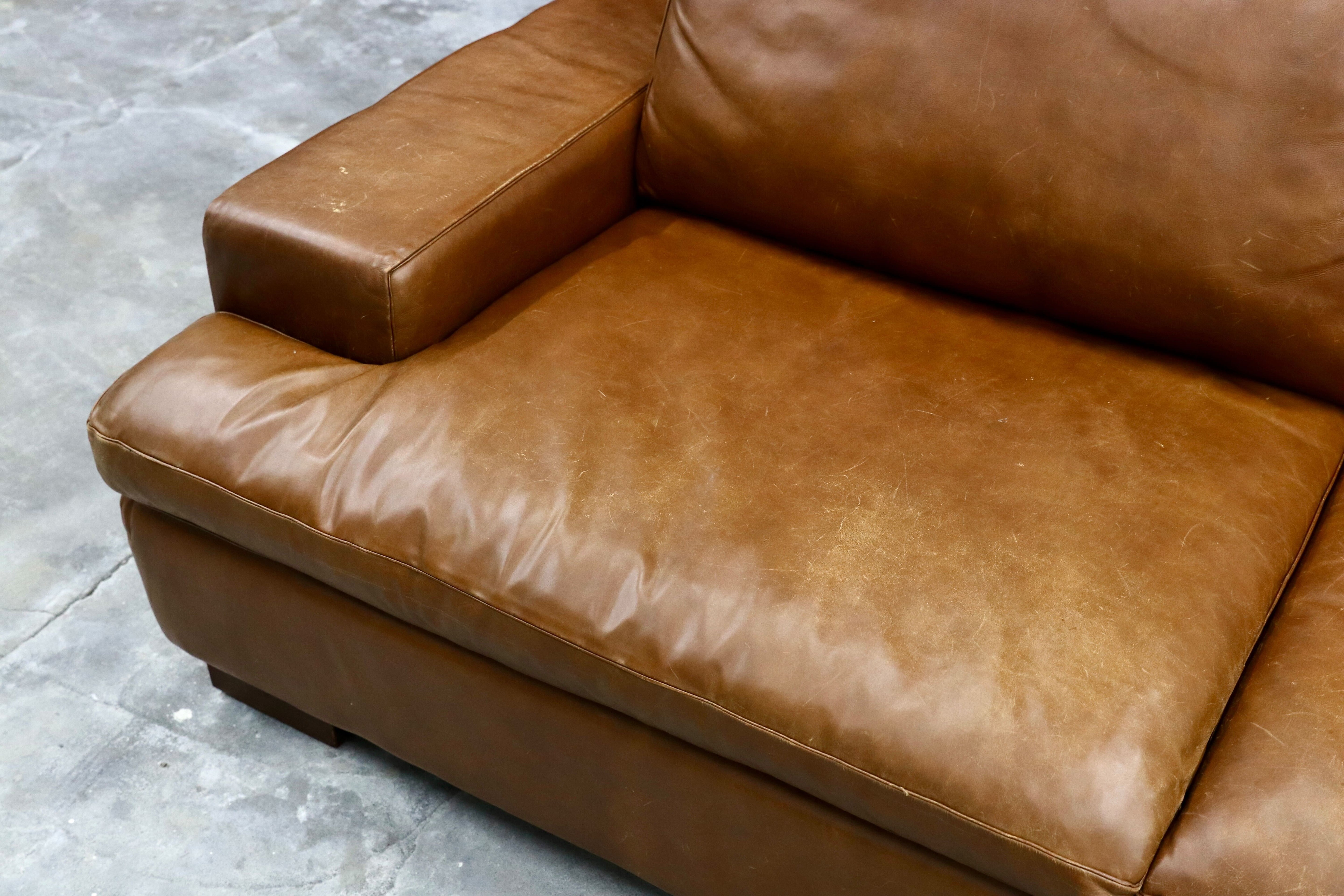 GMIK52○five by five / ファイブバイファイブ ACTUS アクタス グラハム 2.5人掛けソファ ラブソファ 総本革 ブラウン ヴィンテージ レザー