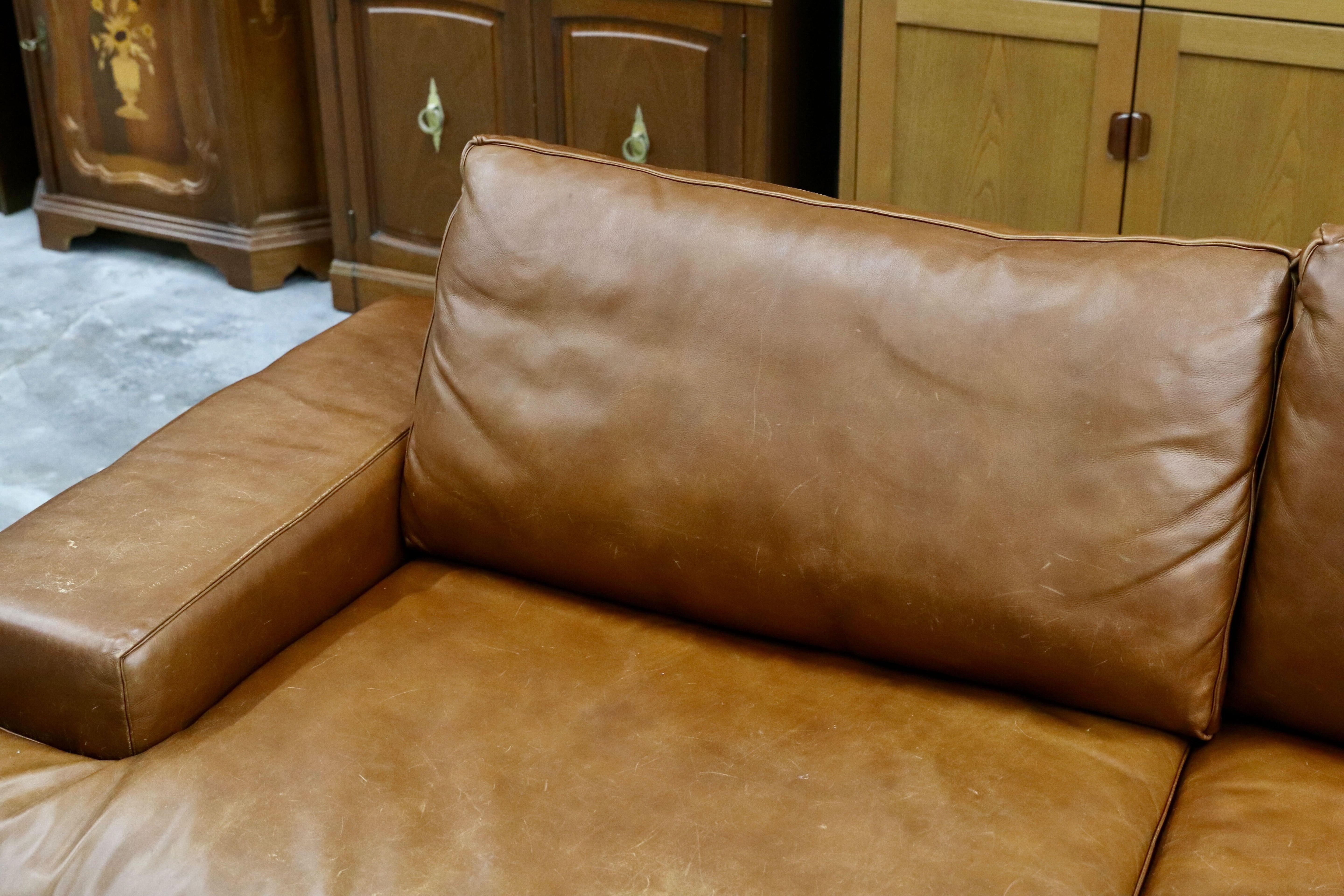 GMIK52○five by five / ファイブバイファイブ ACTUS アクタス グラハム 2.5人掛けソファ ラブソファ 総本革 ブラウン ヴィンテージ レザー