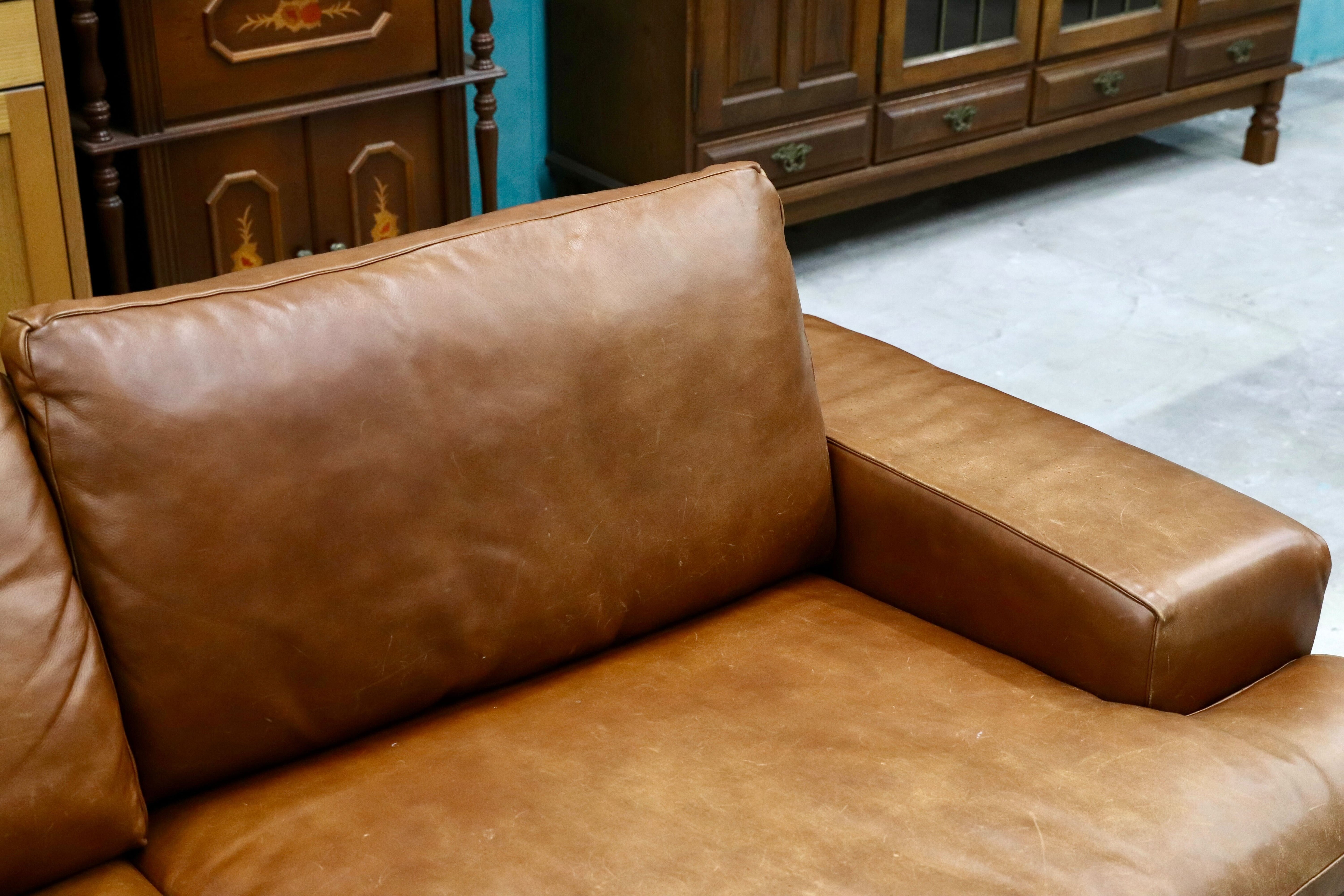 GMIK52○five by five / ファイブバイファイブ ACTUS アクタス グラハム 2.5人掛けソファ ラブソファ 総本革 ブラウン ヴィンテージ レザー