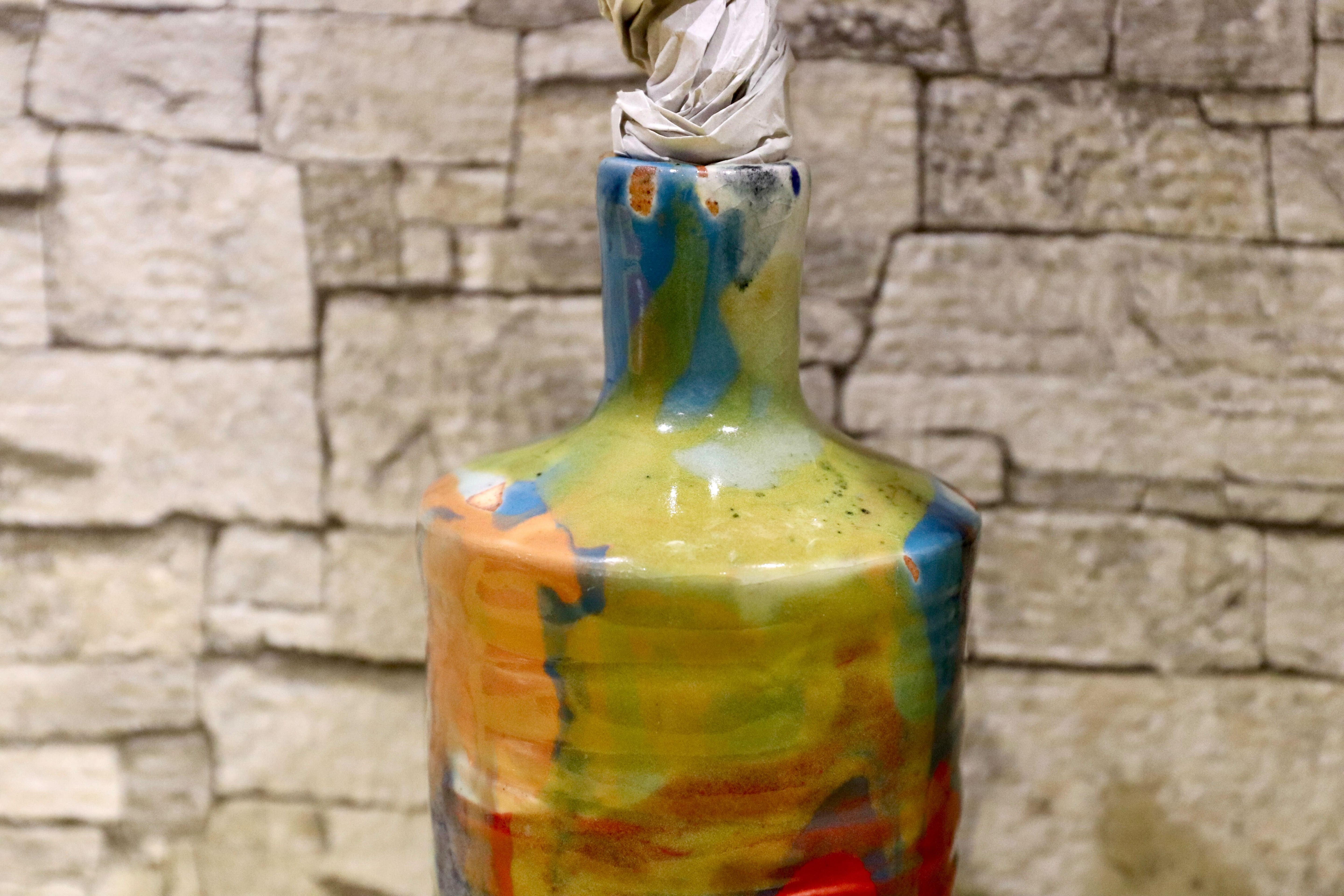 GMIO201B○丹文窯 / Tanbungama ウォーターボトル 丹波立杭焼 一点物 ミャクミャク模様 花瓶 フラワーベース