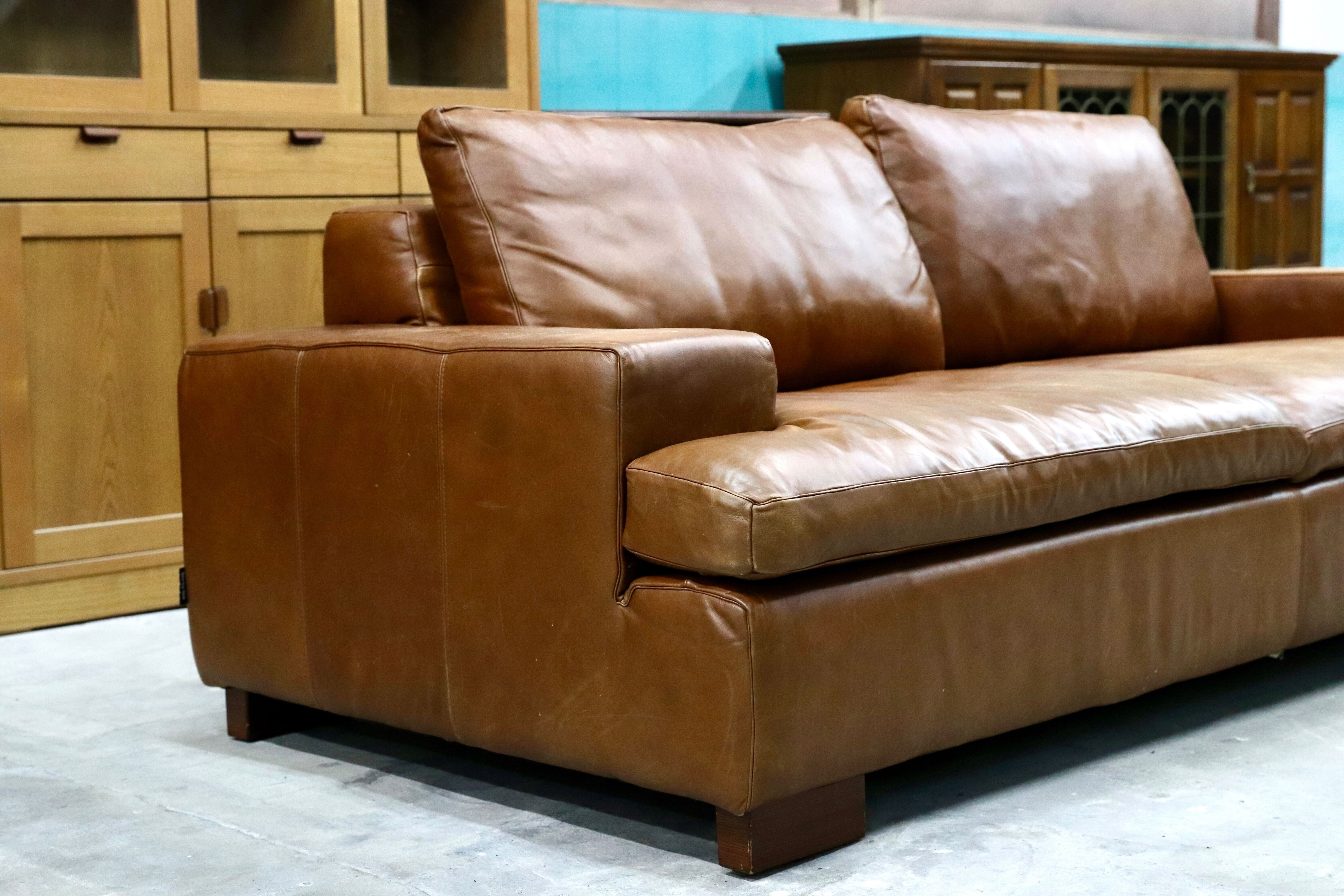 GMIK52○five by five / ファイブバイファイブ ACTUS アクタス グラハム 2.5人掛けソファ ラブソファ 総本革 ブラウン ヴィンテージ レザー