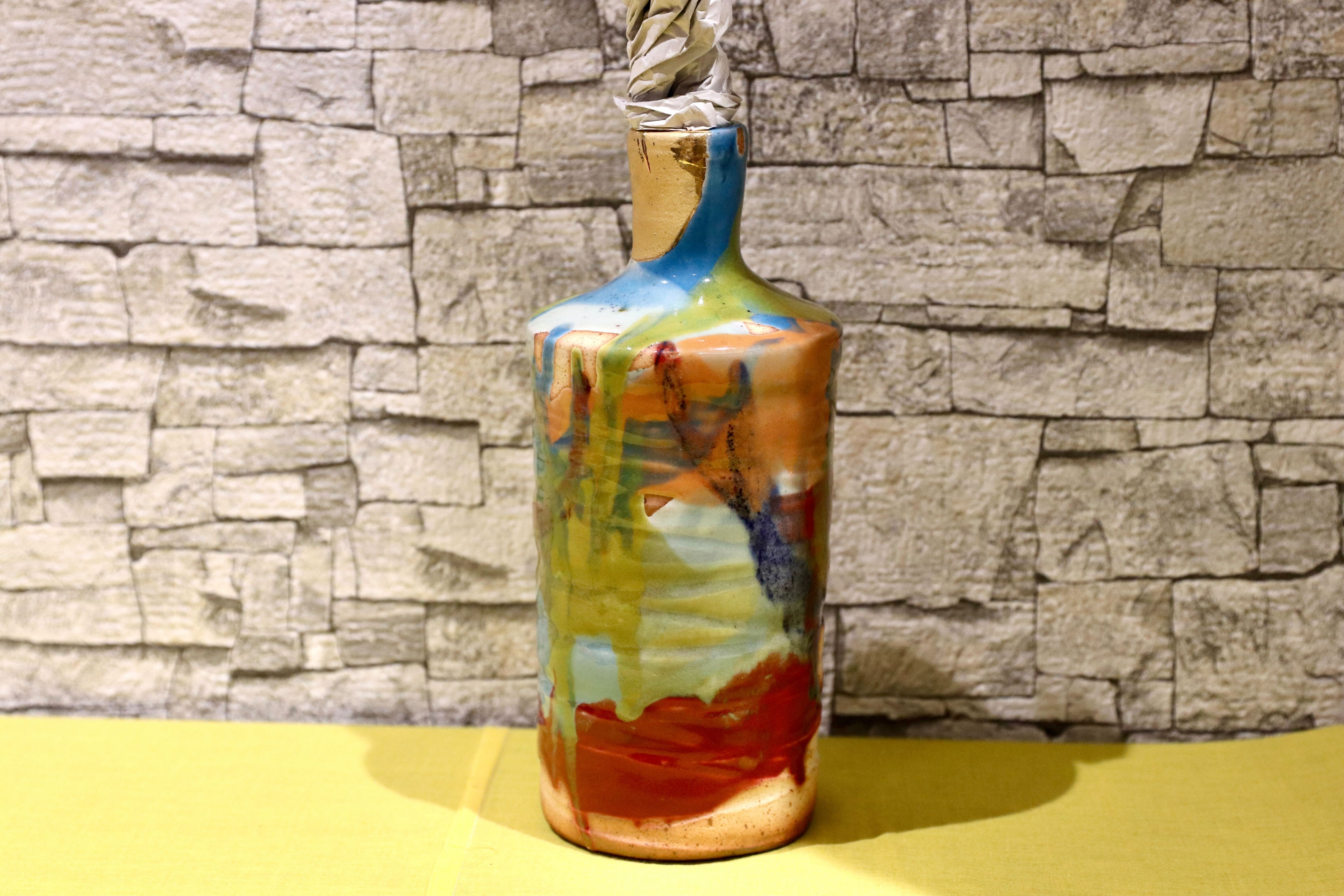 GMIO201B○丹文窯 / Tanbungama ウォーターボトル 丹波立杭焼 一点物 ミャクミャク模様 花瓶 フラワーベース