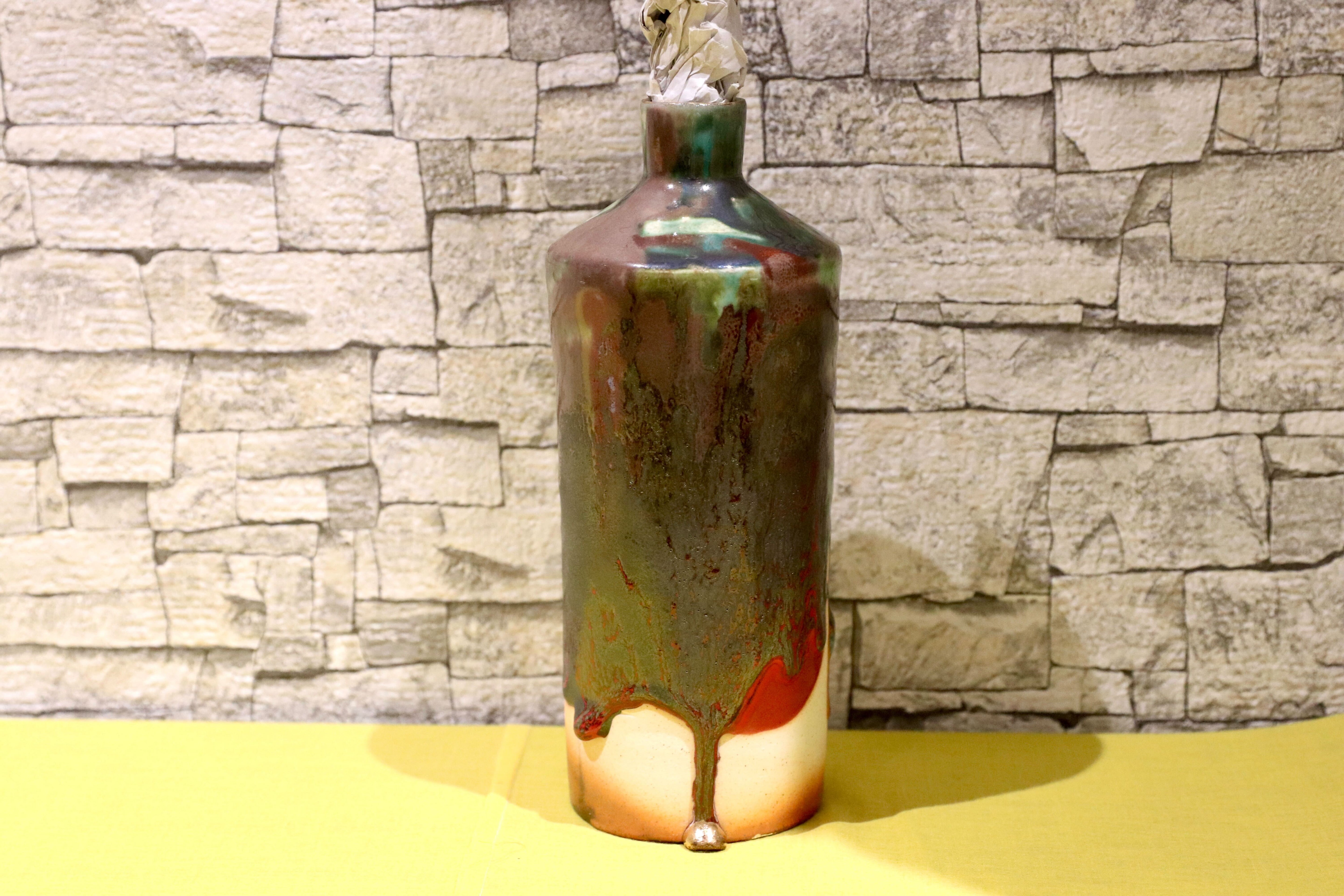 GMIO201C○丹文窯 / Tanbungama ウォーターボトル 丹波立杭焼 一点物 ミャクミャク模様 花瓶 フラワーベース