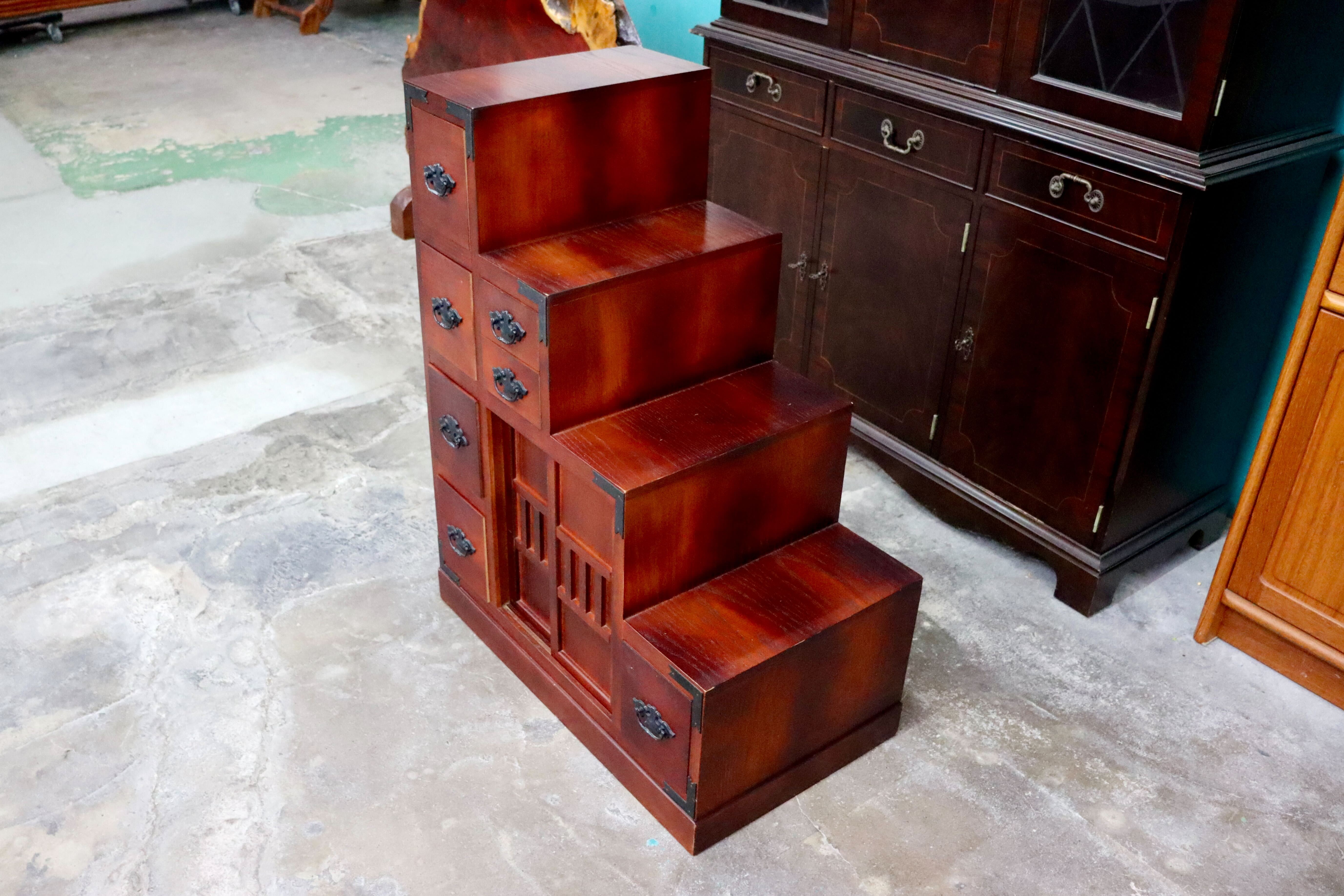 GMIH238○階段箪笥 片面 時代箪笥 和家具 和モダン 和室 座敷 古民家 チェスト 整理箪笥 引き出し収納 レトロ