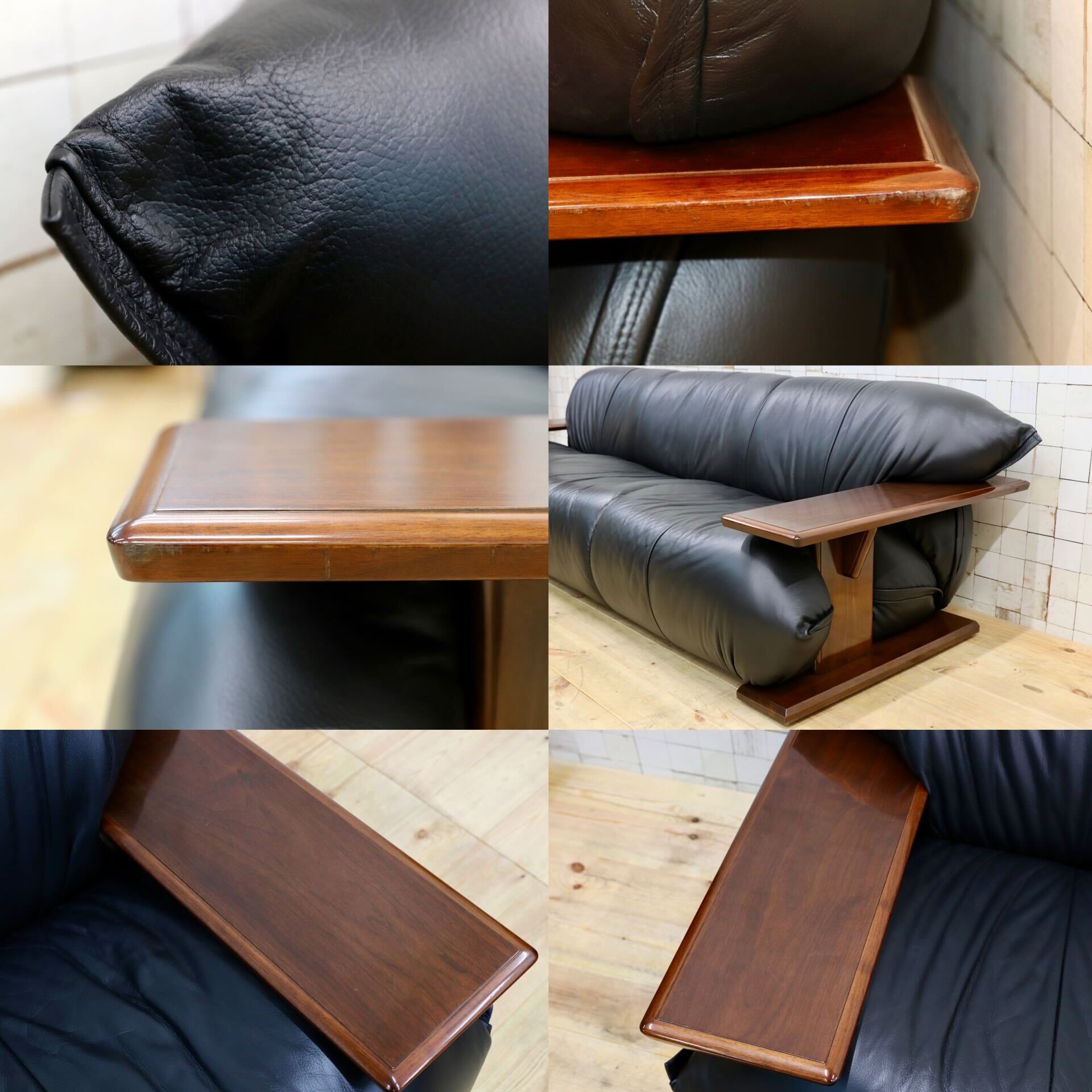 GMHF72○モリシゲ / MORISHIGE Gアーク 3人掛けソファ トリプルソファ 黒 本革 長椅子 応接 IDC大塚家具 モダン 定価約64万